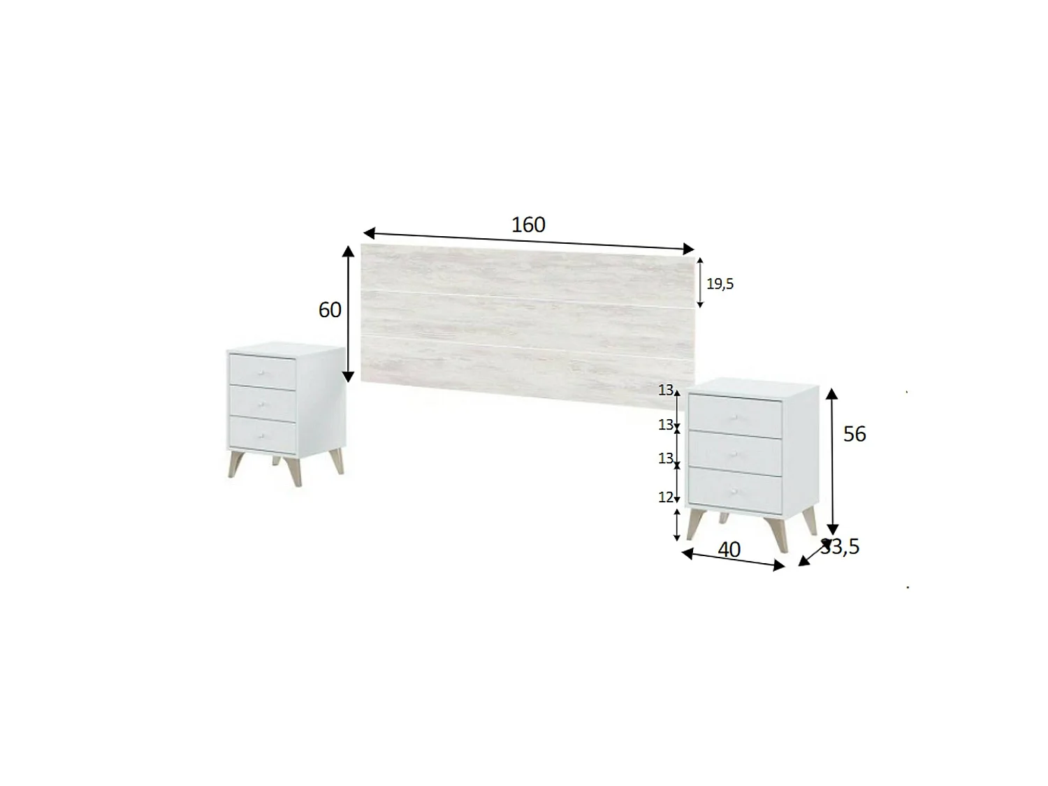 Dosseret de Lit Wallis, Double, 2.5x160 cm Blanc