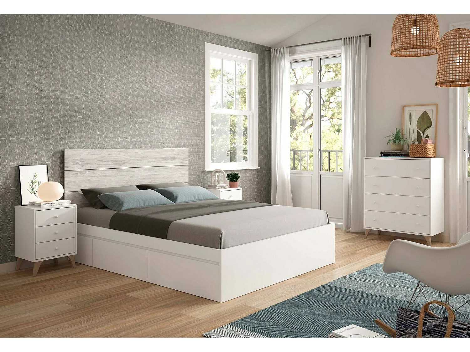 Dosseret de Lit Wallis, Double, 2.5x160 cm Blanc
