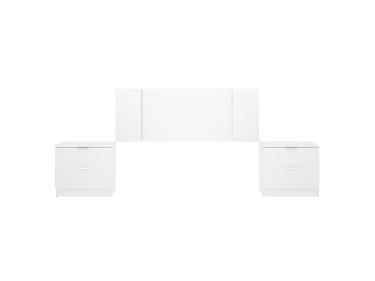 Tête de lit Carson, 2 tables de chevet incluses, 34x237 cm blanc, Grand Lit, Structure marron