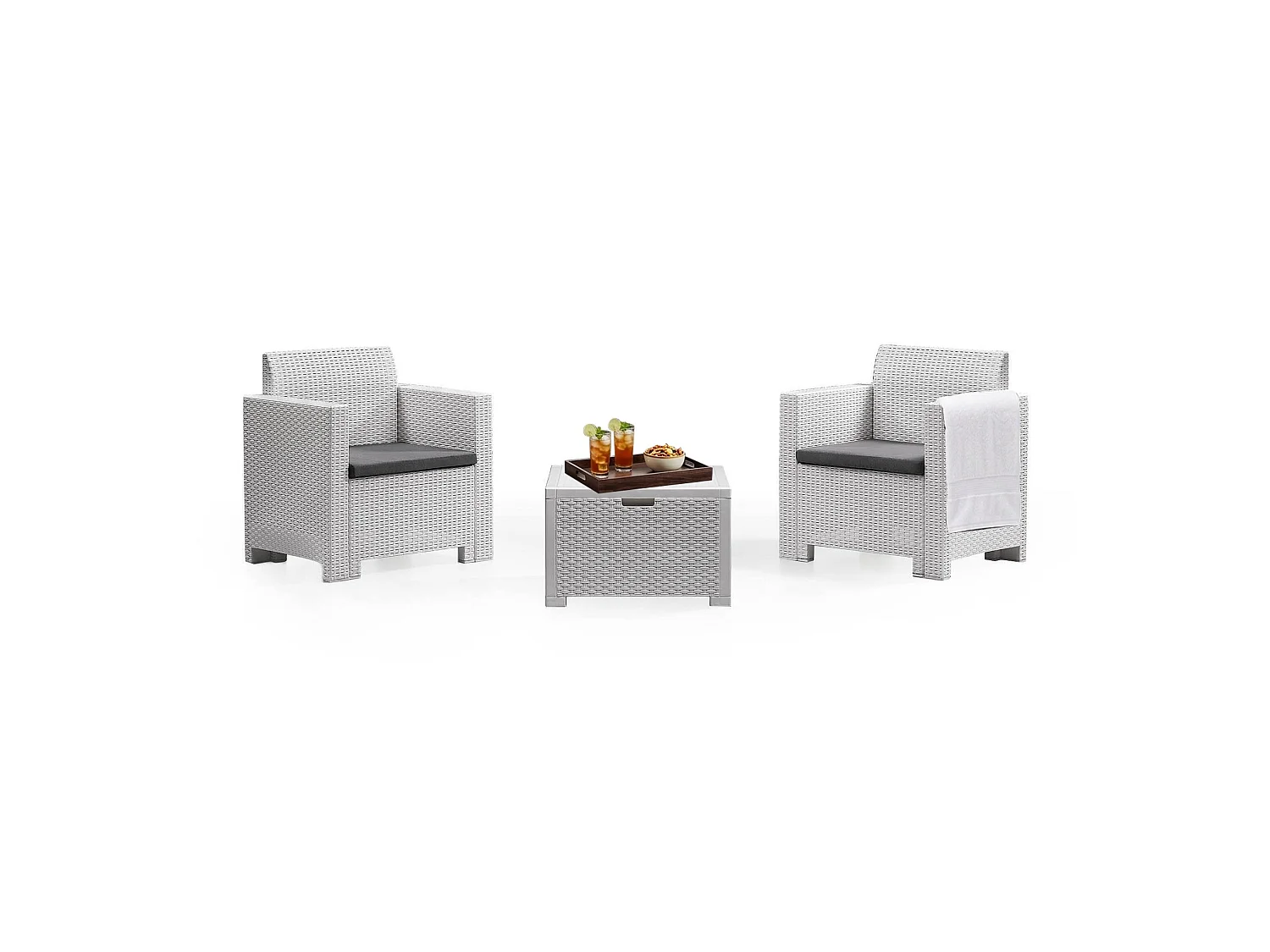 Ensemble de salon d'extérieur Neptune, Ensemble de jardin avec coussins, Ensemble de salon d'intérieur effet rotin, 100% Made in Italy, Blanc