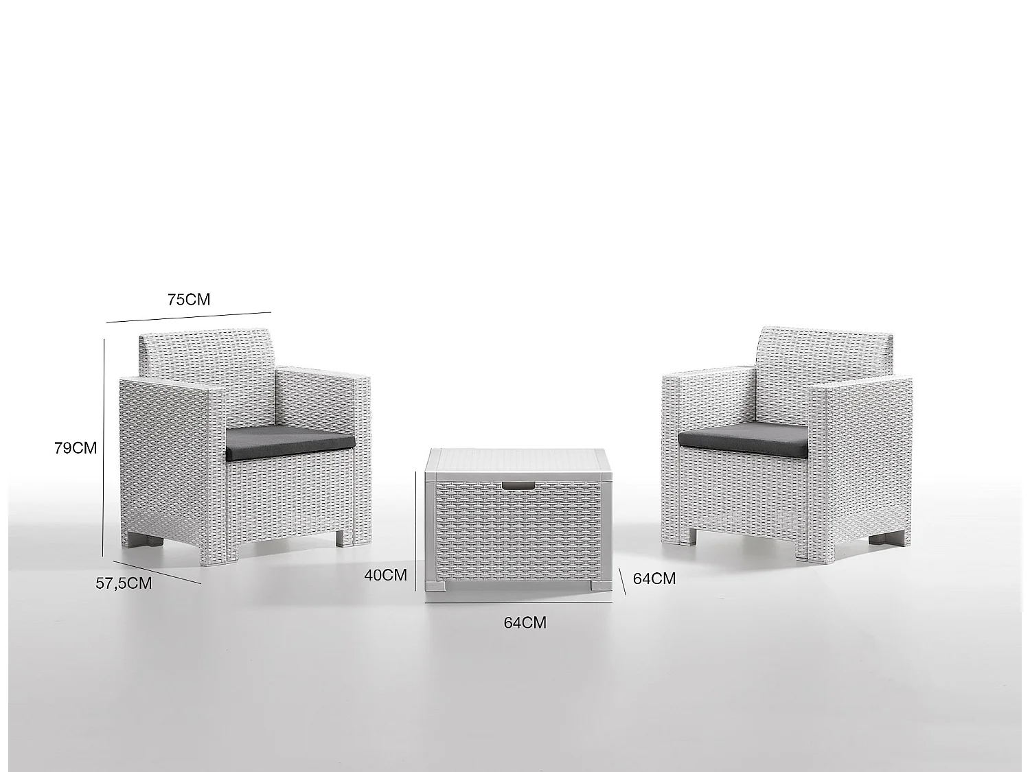 Ensemble de salon d'extérieur Neptune, Ensemble de jardin avec coussins, Ensemble de salon d'intérieur effet rotin, 100% Made in Italy, Blanc