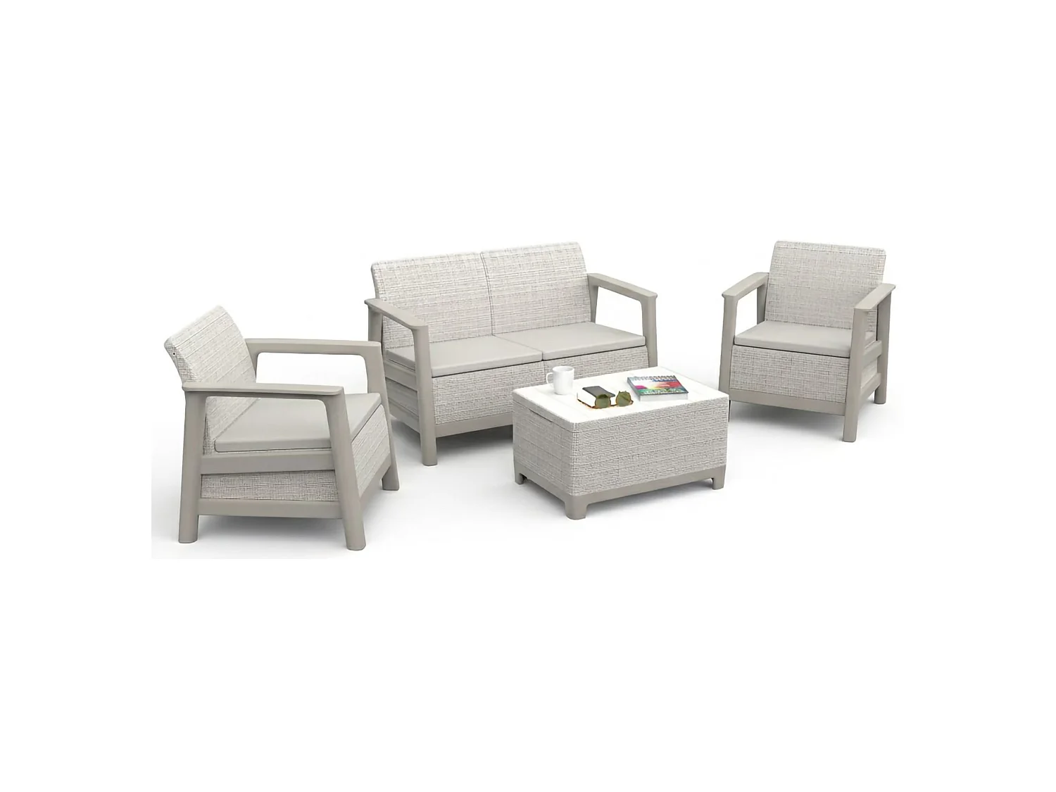 Set Salotto da Esterno Grafton, 4 Posti, Beige, Salottino Outdoor, Resistente ai Raggi uv Impermeabile, un Tavolino
