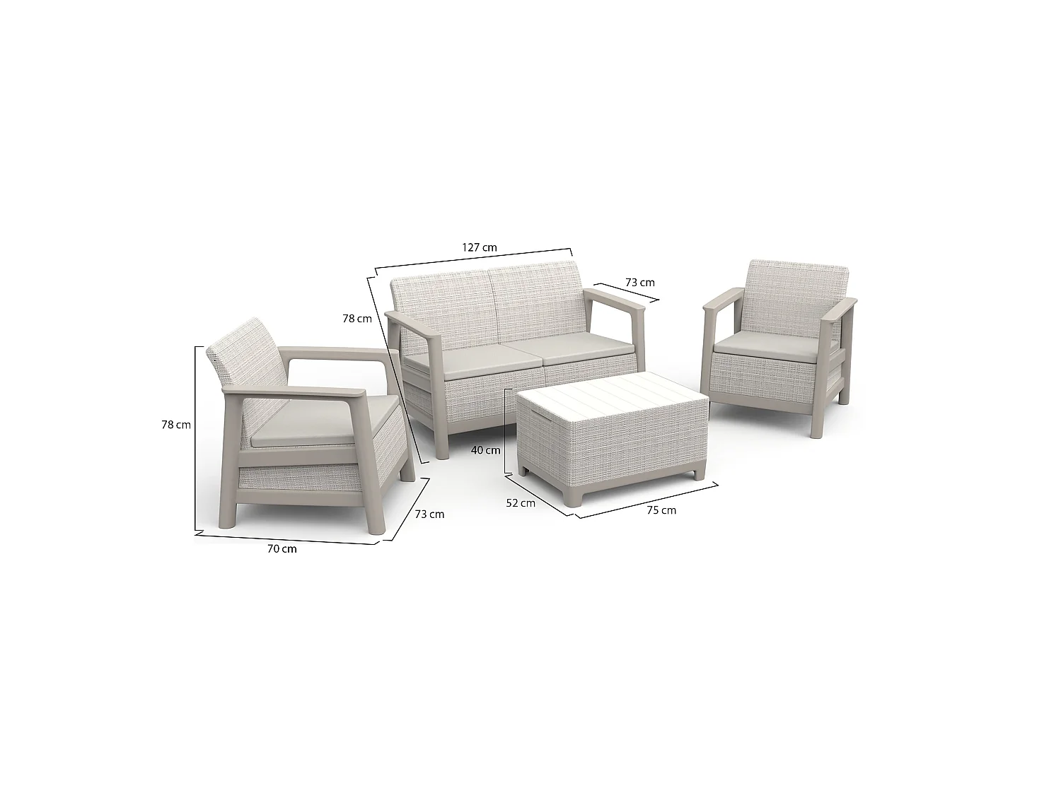 Set Salotto da Esterno Grafton, 4 Posti, Beige, Salottino Outdoor, Resistente ai Raggi uv Impermeabile, un Tavolino