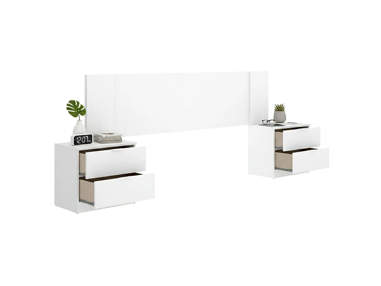 Tête de Lit Sierra, 2 Tables de Nuit Incluses, 34x251 cm Blanc, Largeur 1 Place et Demie, Structure Marron