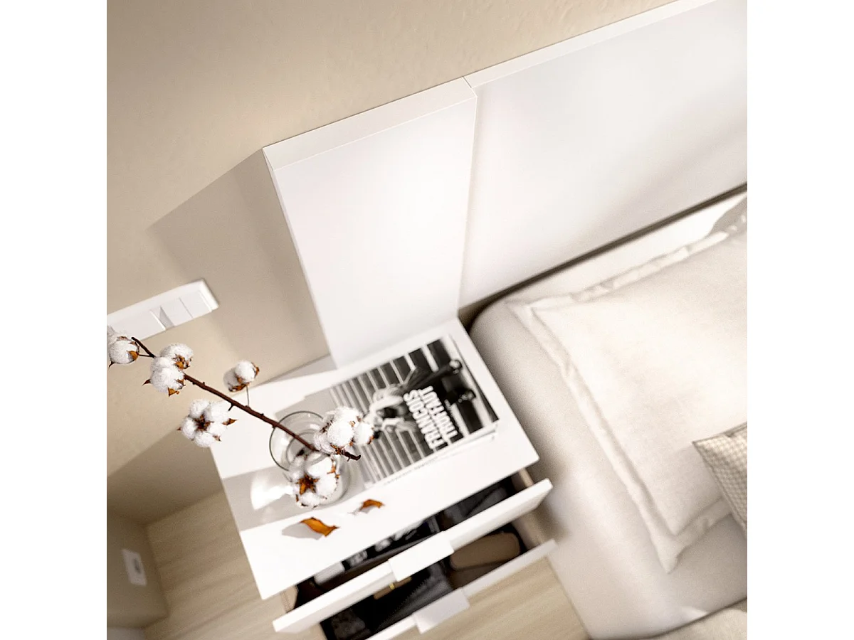 Tête de Lit Sierra, 2 Tables de Nuit Incluses, 34x251 cm Blanc, Largeur 1 Place et Demie, Structure Marron
