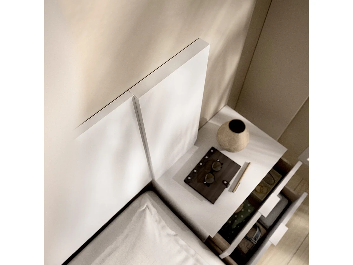 Tête de Lit Sierra, 2 Tables de Nuit Incluses, 34x251 cm Blanc, Largeur 1 Place et Demie, Structure Marron