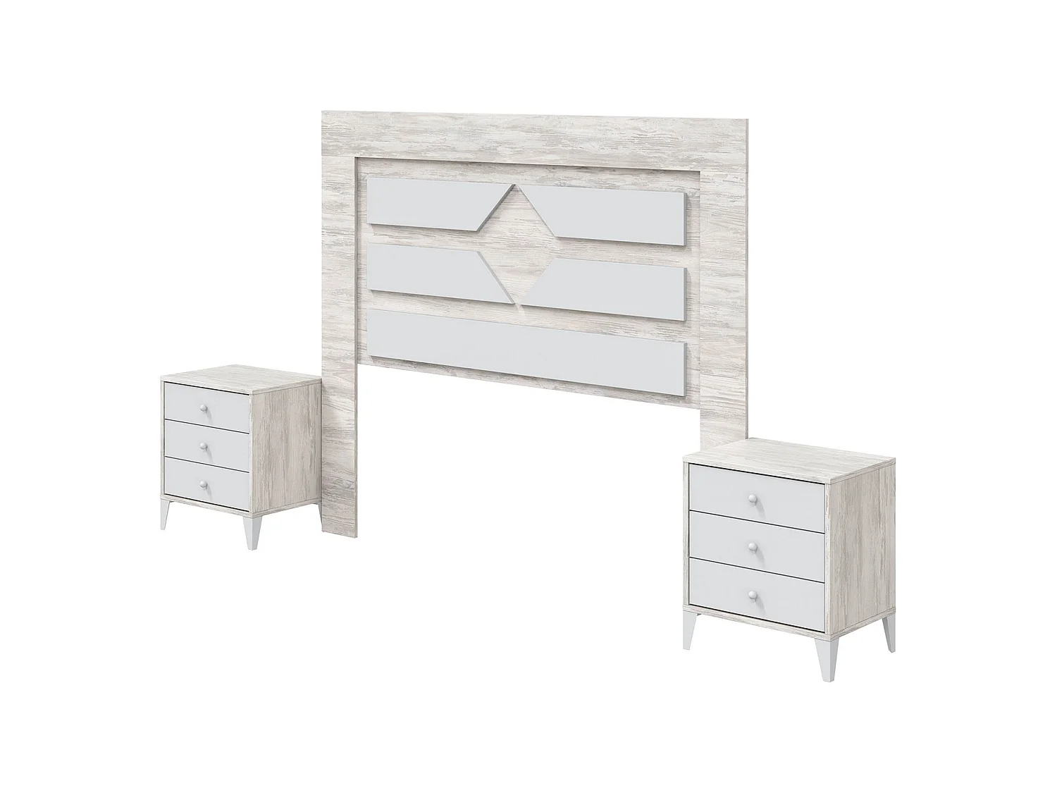 Tête de Lit Manduria, Couleur Blanc, 248x33 cm, Matériau Bois Mélaminé, Teinte Patinée