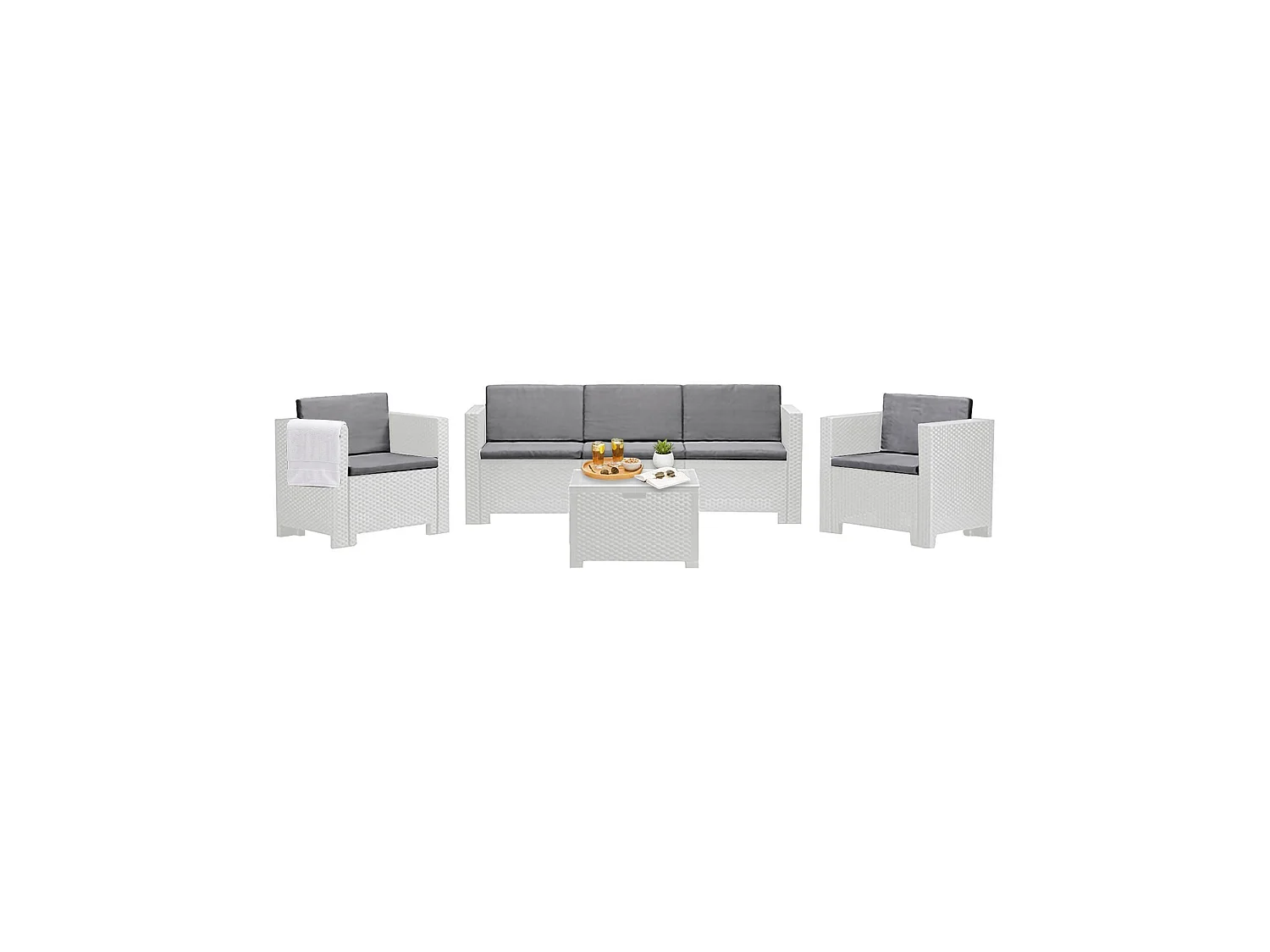 Salon de jardin Cameri, 5 places, fabriqué en Italie, blanc, mobilier d'extérieur