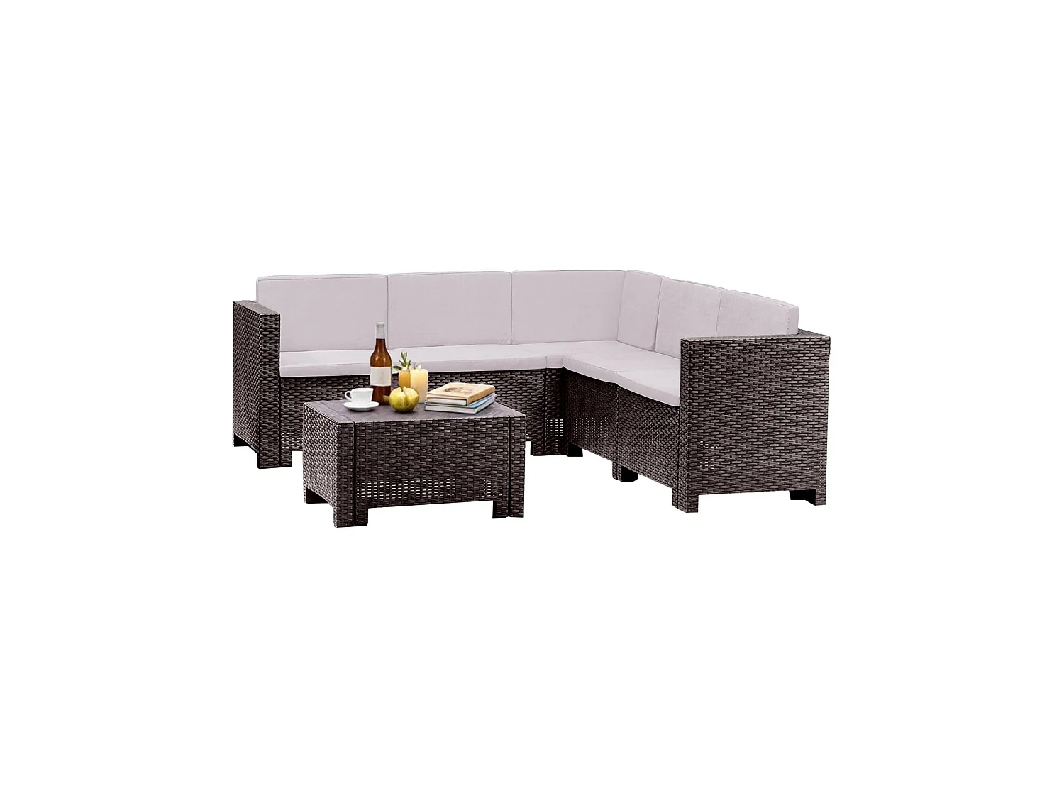 Salon de Jardin Camerota, 5 Places, Made in Italy, Marron, Salon Extérieur