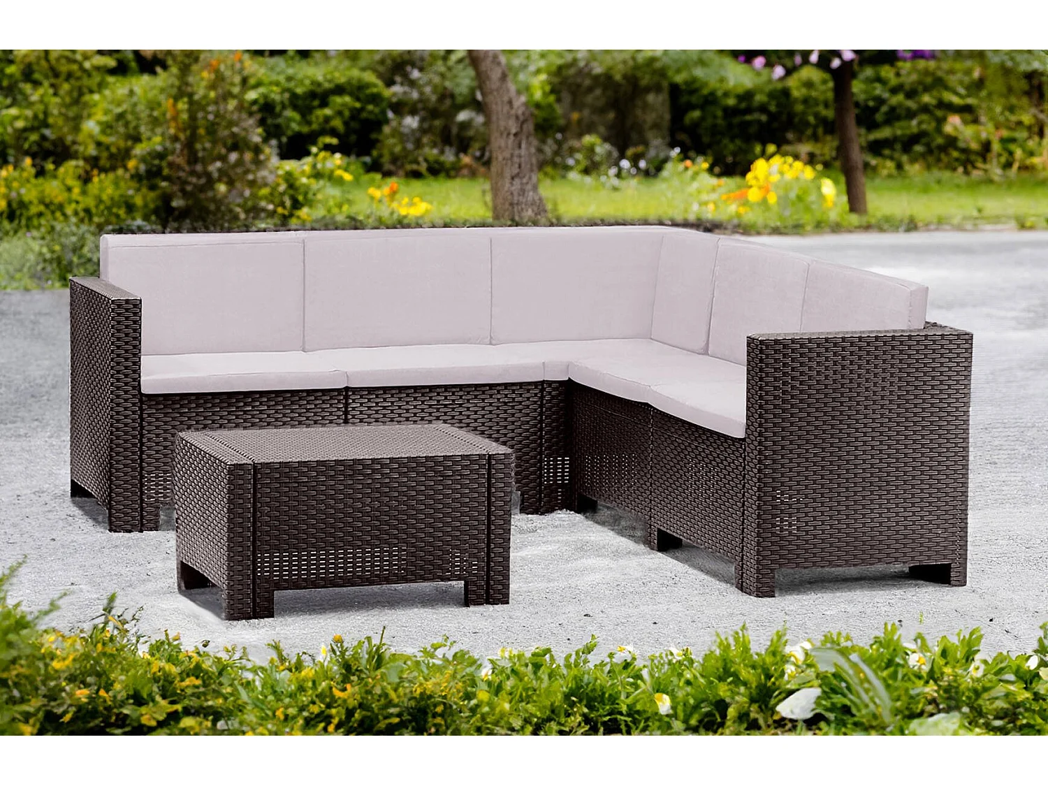 Salon de Jardin Camerota, 5 Places, Made in Italy, Marron, Salon Extérieur
