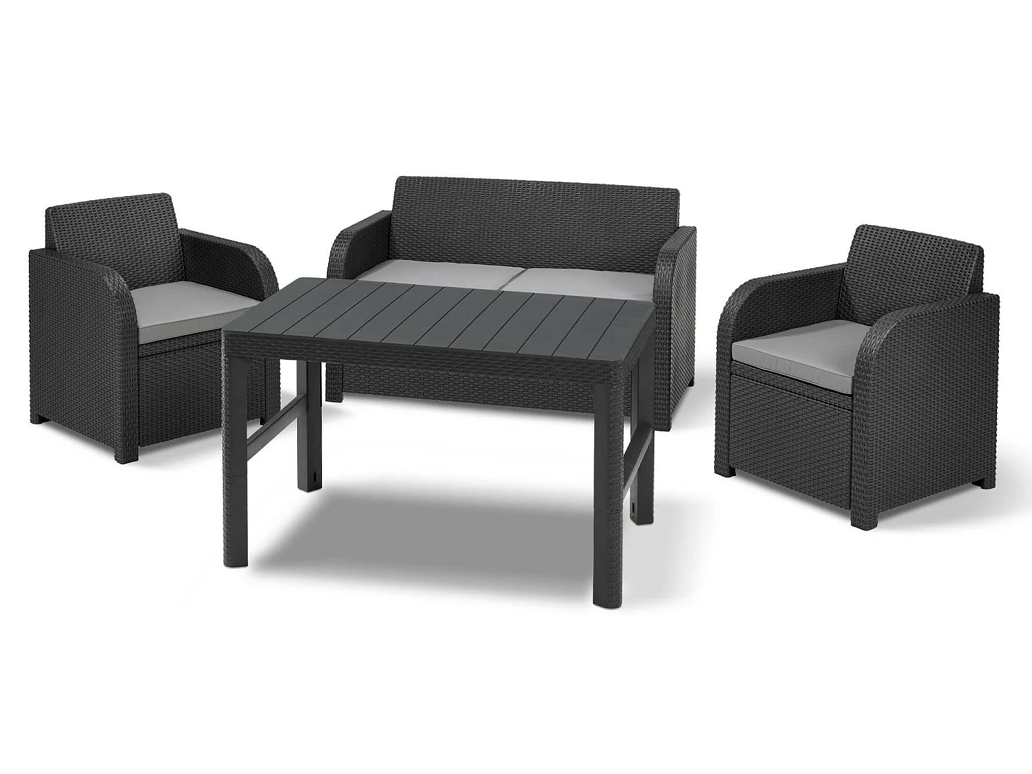 Joliette loungeset voor buiten, 3 zitplaatsen, antracietzwart, buitenlounge, met tafeltje, kussens inbegrepen