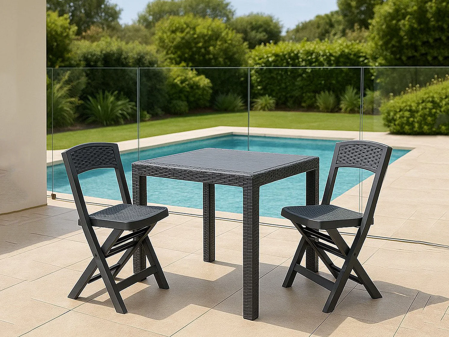 Set Salotto da Esterno Sanzeno, 2 Posti Made in Italy, Nero Antracite, Salottino Outdoor