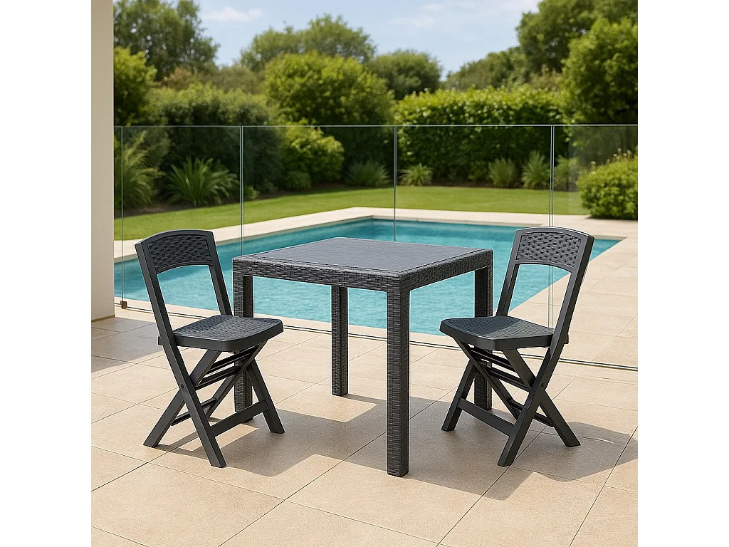 Set Salotto da Esterno Sanzeno, 2 Posti Made in Italy, Nero Antracite, Salottino Outdoor