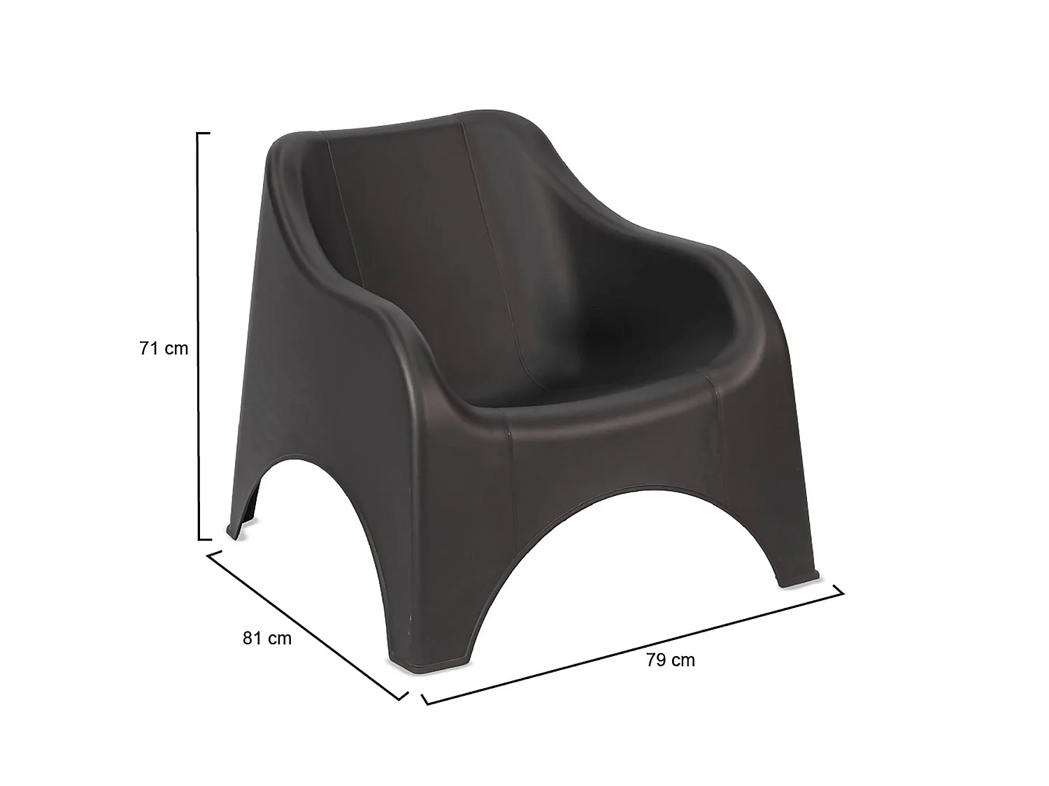 Agri buitenfauteuil, stoel gemaakt in Italië, 79x81 cm antracietzwart, armleuningen, gladde afwerking