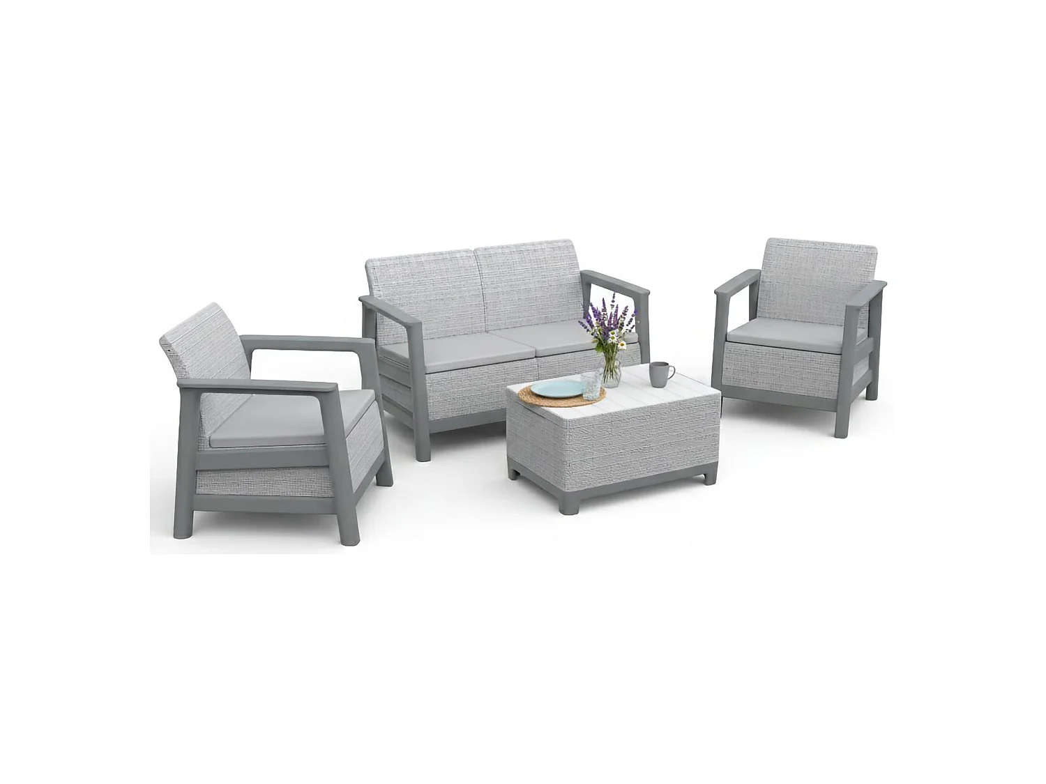Set Salotto da Esterno Grafton, 4 Posti, Grigio Chiaro, Salottino Outdoor, un Tavolino, Resistenti ai Raggi uv