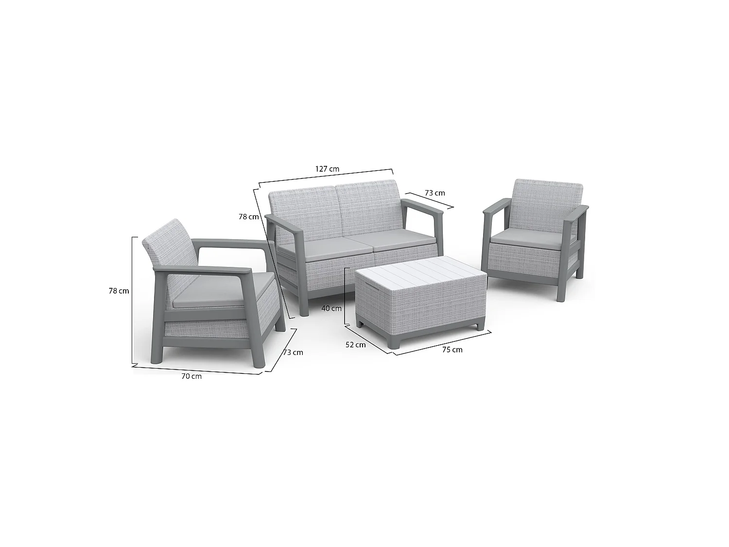 Set Salotto da Esterno Grafton, 4 Posti, Grigio Chiaro, Salottino Outdoor, un Tavolino, Resistenti ai Raggi uv