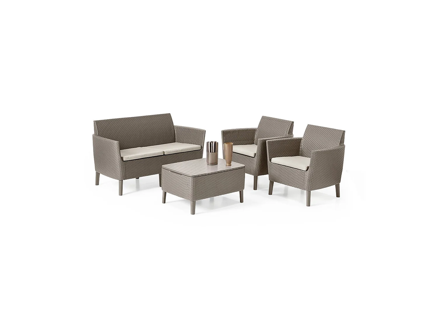 Whitby loungeset voor buiten, 3 zitplaatsen, taupegrijs, buitenzithoek, bijzettafel, tafel/bijzettafel met opbergruimte