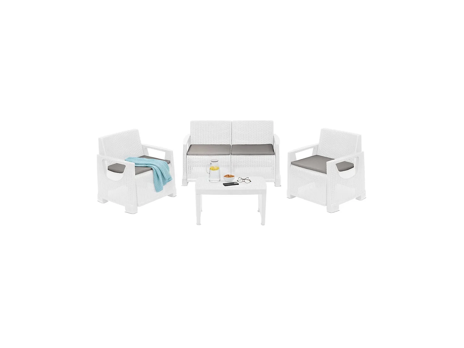 Salon de Jardin Covo, 4 Places Made in Italy, Blanc, Ensemble Outdoor