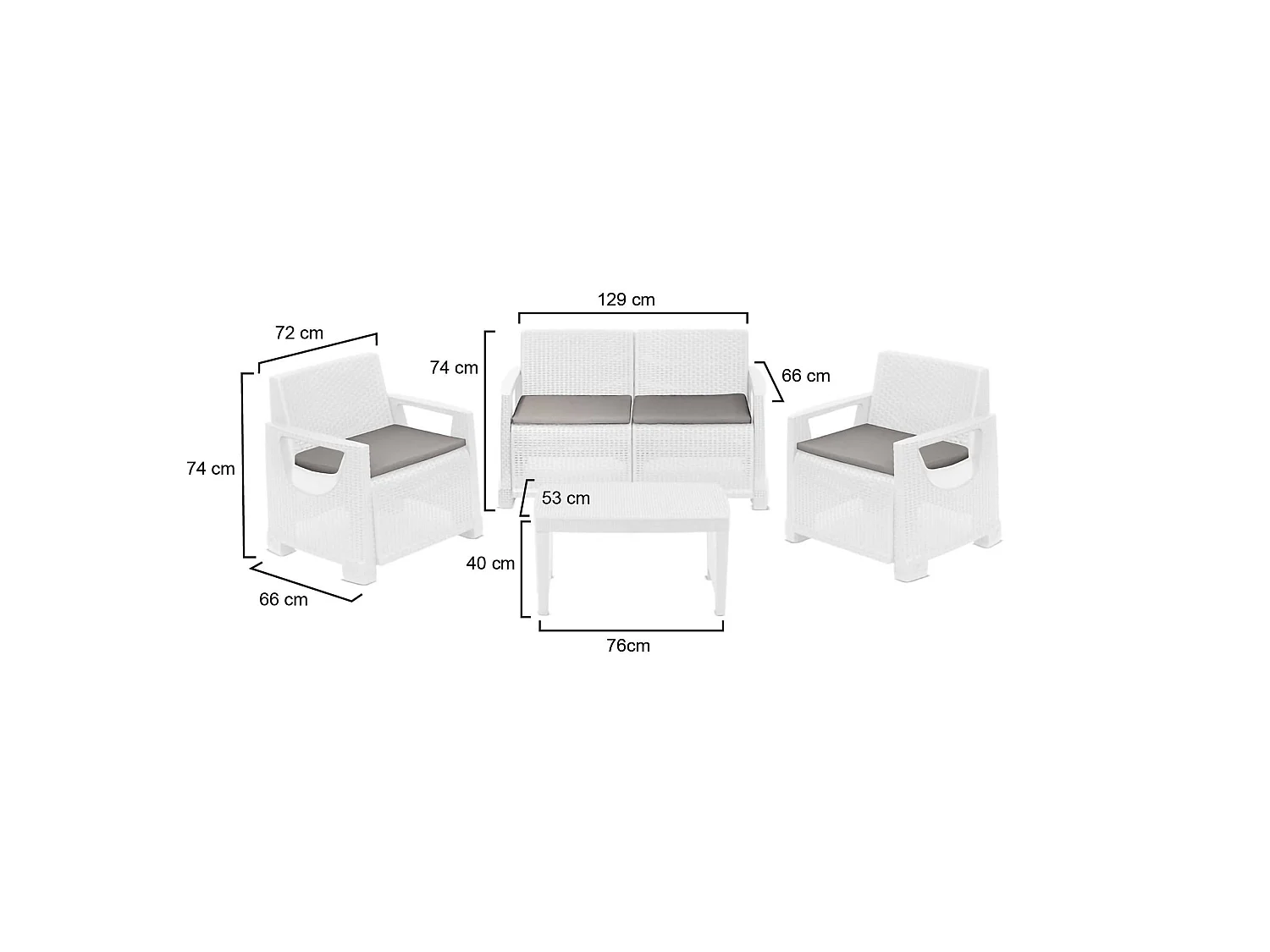 Salon de Jardin Covo, 4 Places Made in Italy, Blanc, Ensemble Outdoor