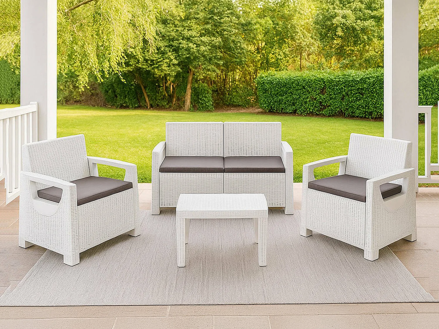 Salon de Jardin Covo, 4 Places Made in Italy, Blanc, Ensemble Outdoor