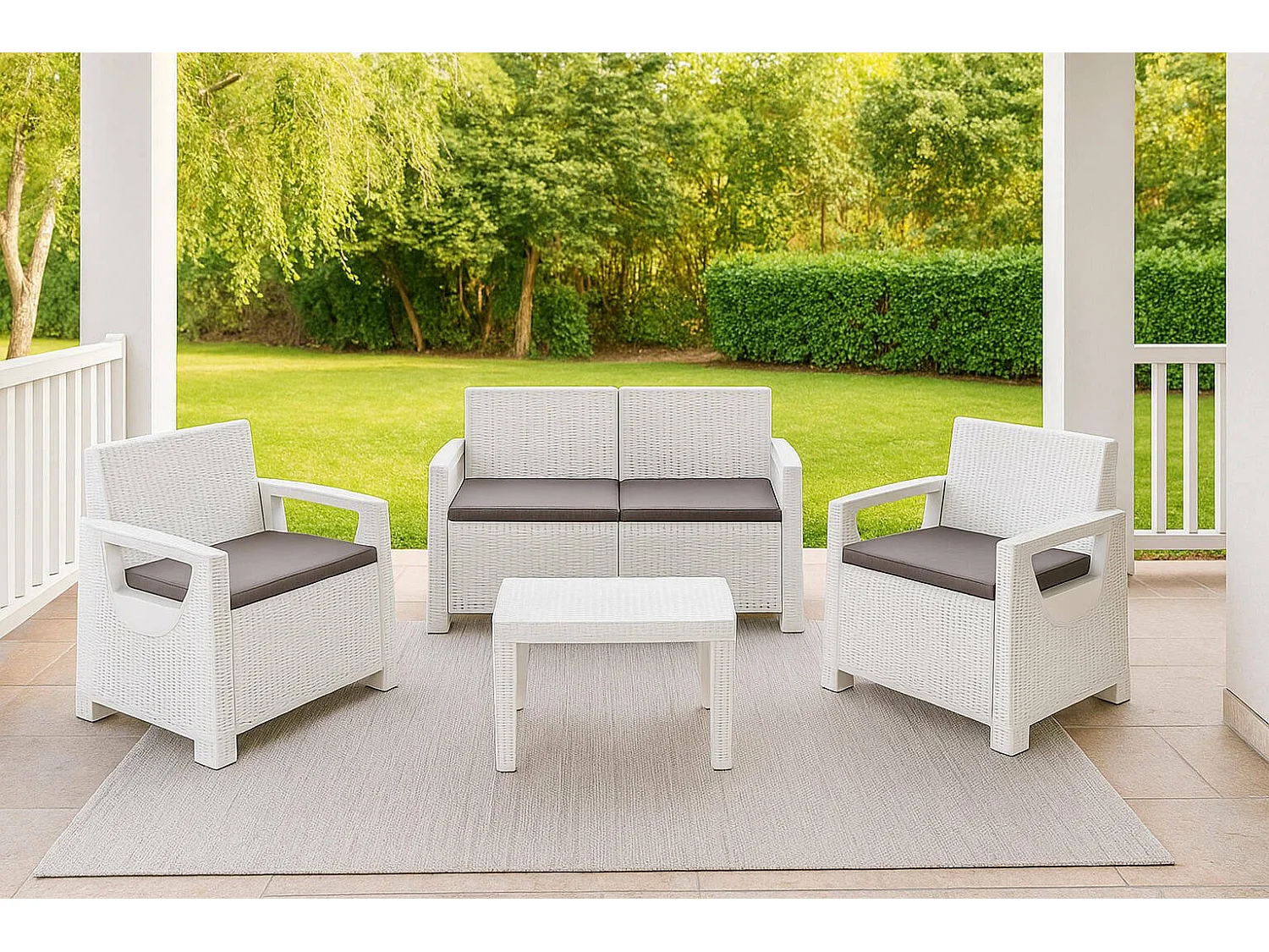 Salon de Jardin Covo, 4 Places Made in Italy, Blanc, Ensemble Outdoor