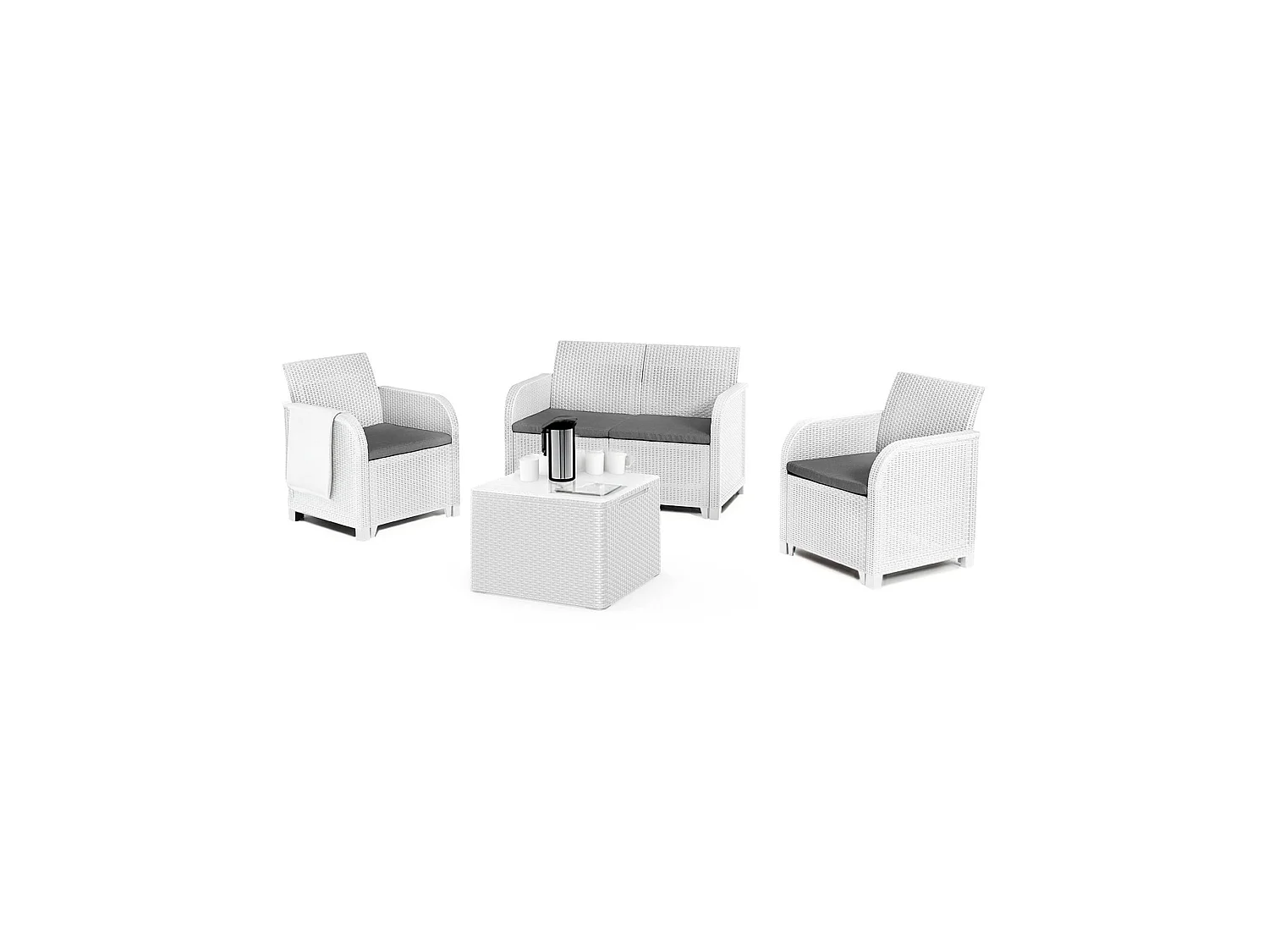 Set de Salon de Jardin Barrhead, 3 Places, Blanc, Salon Extérieur