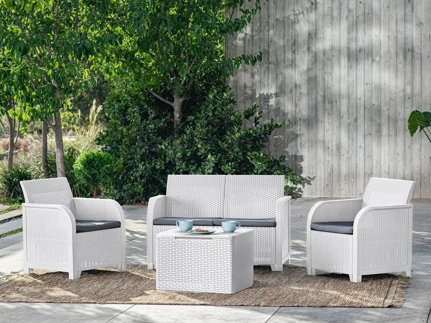 Set de Salon de Jardin Barrhead, 3 Places, Blanc, Salon Extérieur