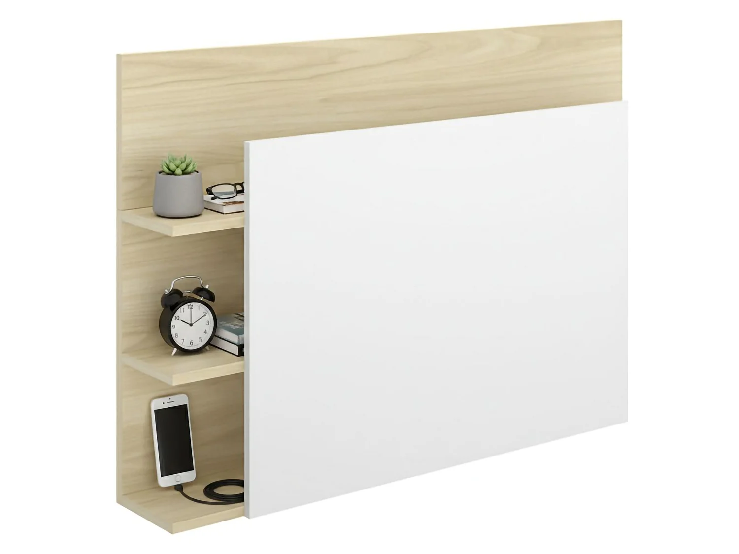Tête de Lit Minden, Étagères, 19x105 cm Blanc, Simple, Structure Couleur Marron