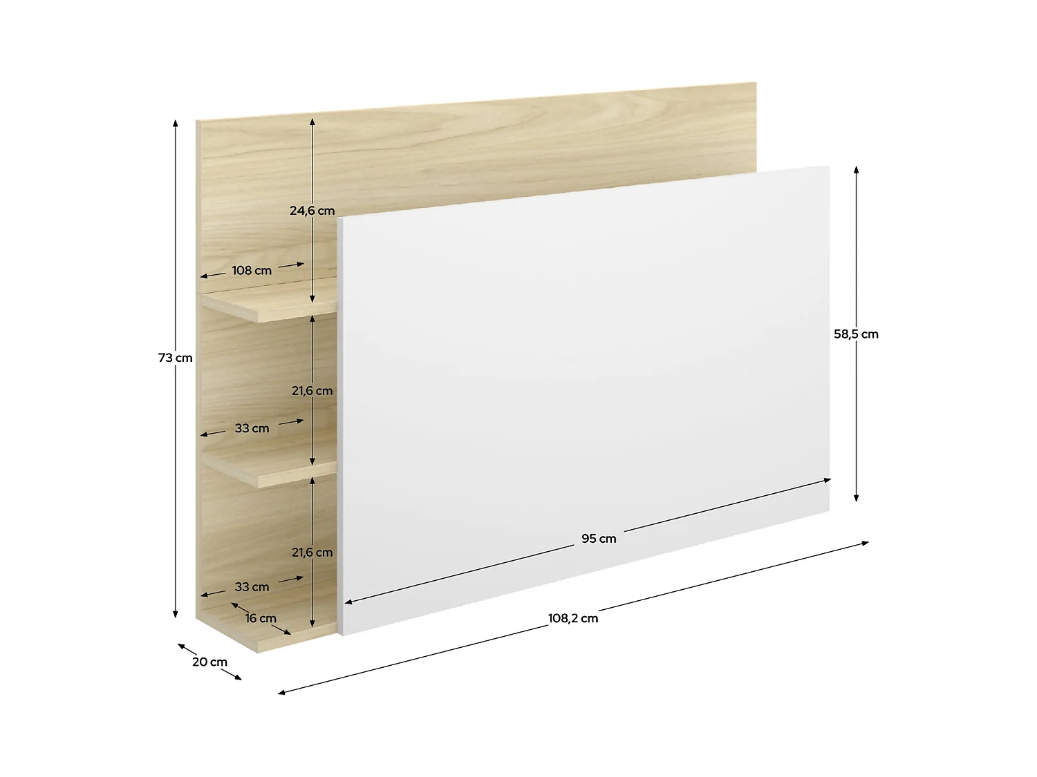 Tête de Lit Minden, Étagères, 19x105 cm Blanc, Simple, Structure Couleur Marron
