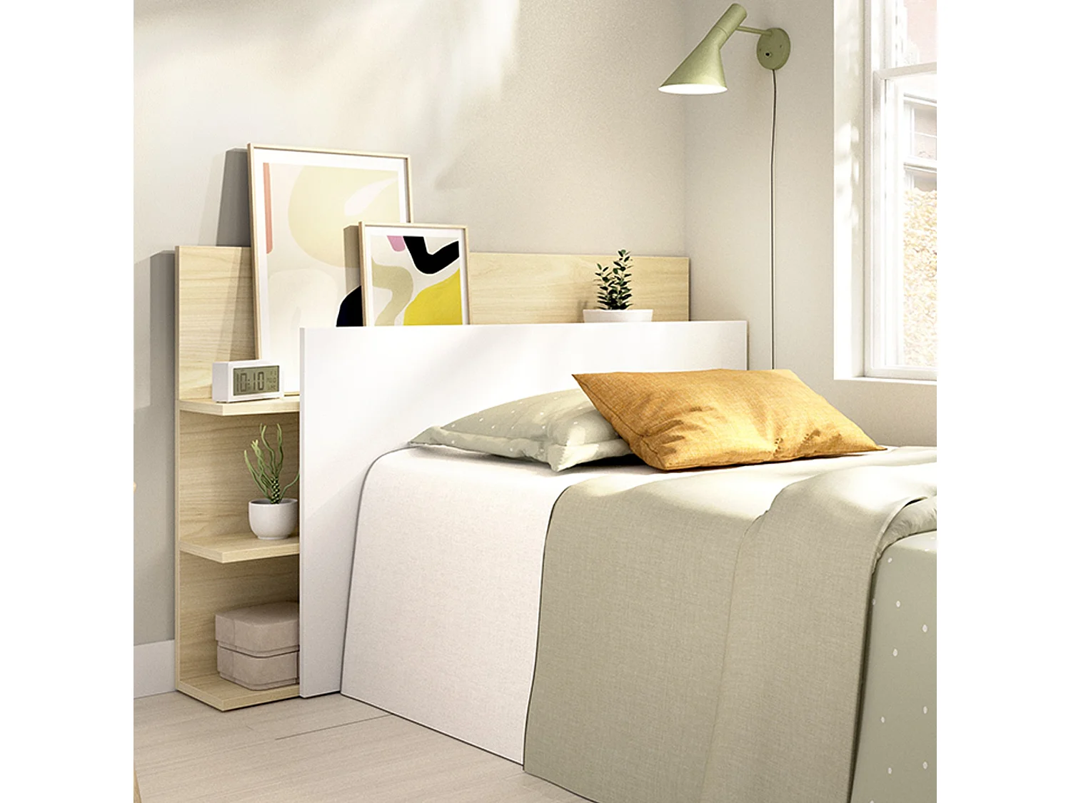 Tête de Lit Minden, Étagères, 19x105 cm Blanc, Simple, Structure Couleur Marron