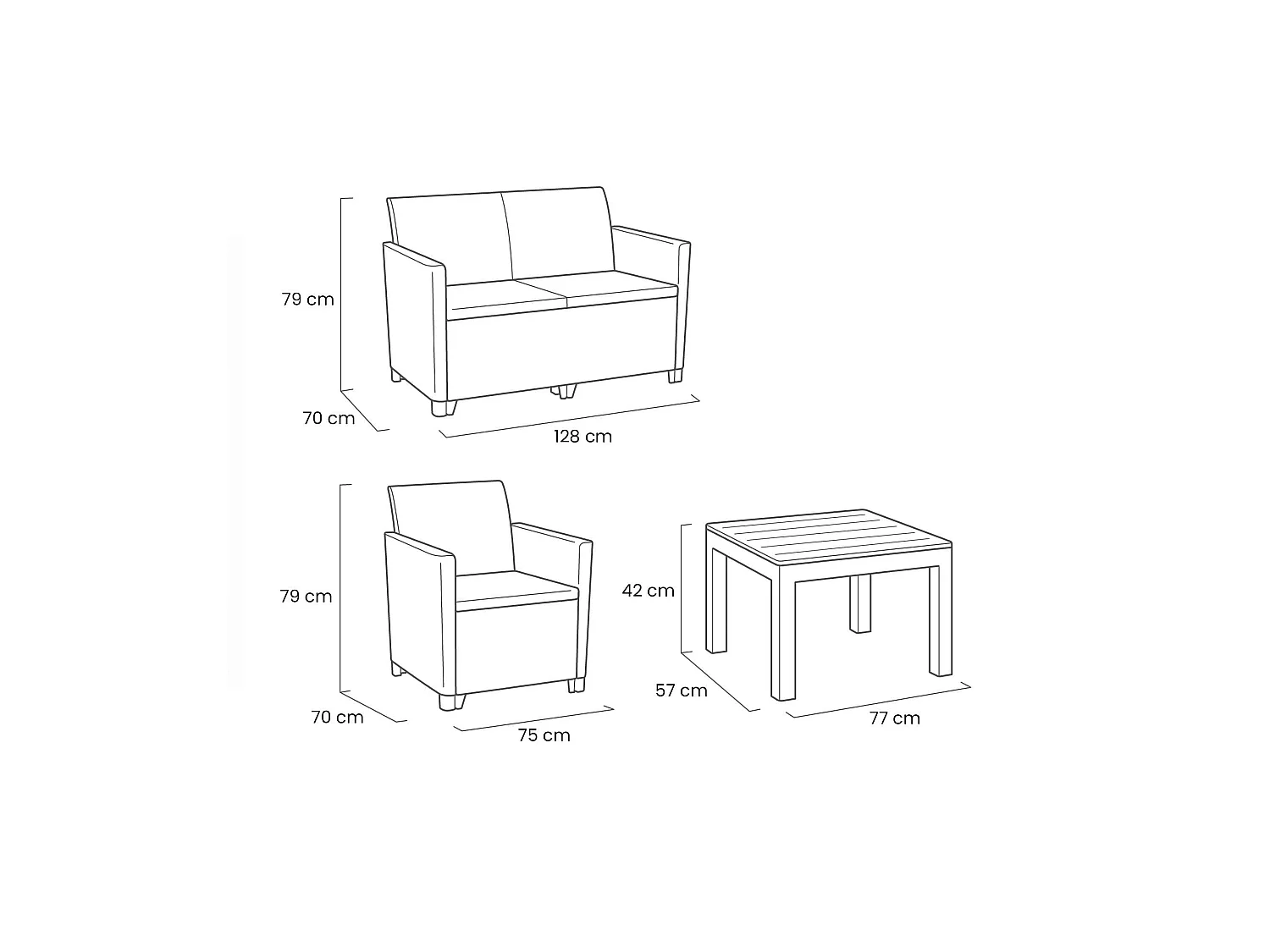 Nelson tuinloungeset, 3 zitplaatsen, beige, outdoor loungehoek, met bijzettafel, tafel/bijzettafel