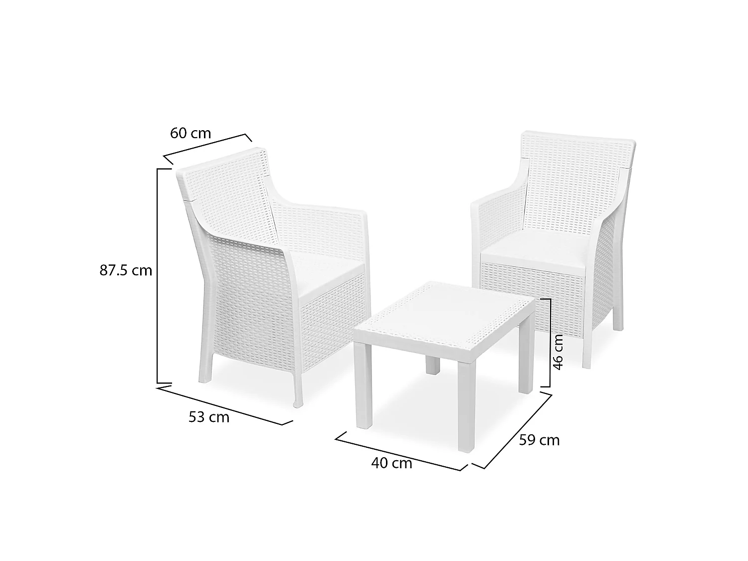 Set Salotto da Esterno Ben, 2 Posti Made in Italy, Bianco, Salottino Outdoor, un Tavolino, Finitura Effetto Rattan