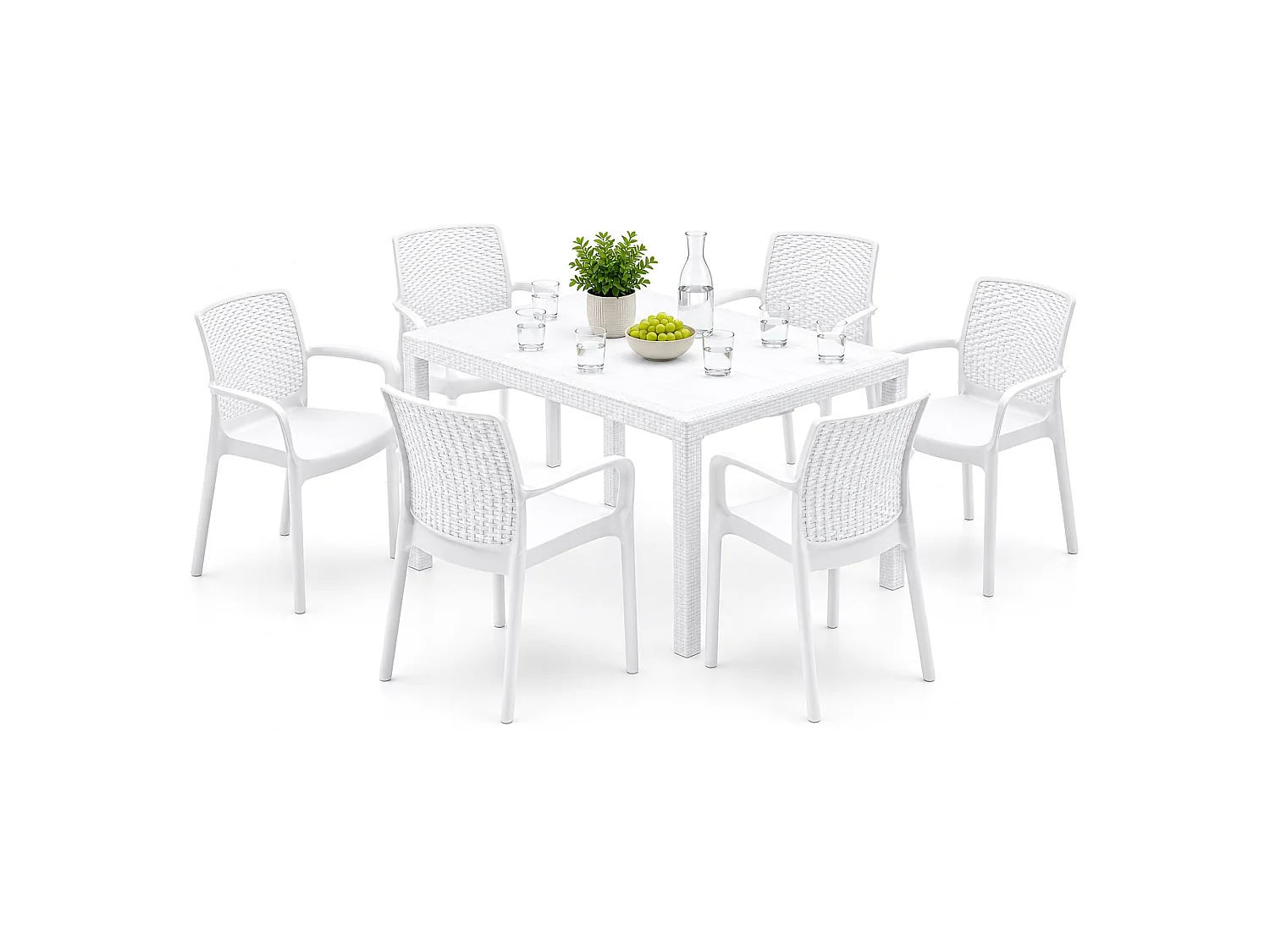 Set Salotto da Esterno Matarene, 6 Posti Made in Italy, Bianco, Salottino Outdoor, un Tavolino, Impermeabile Idrorepellente