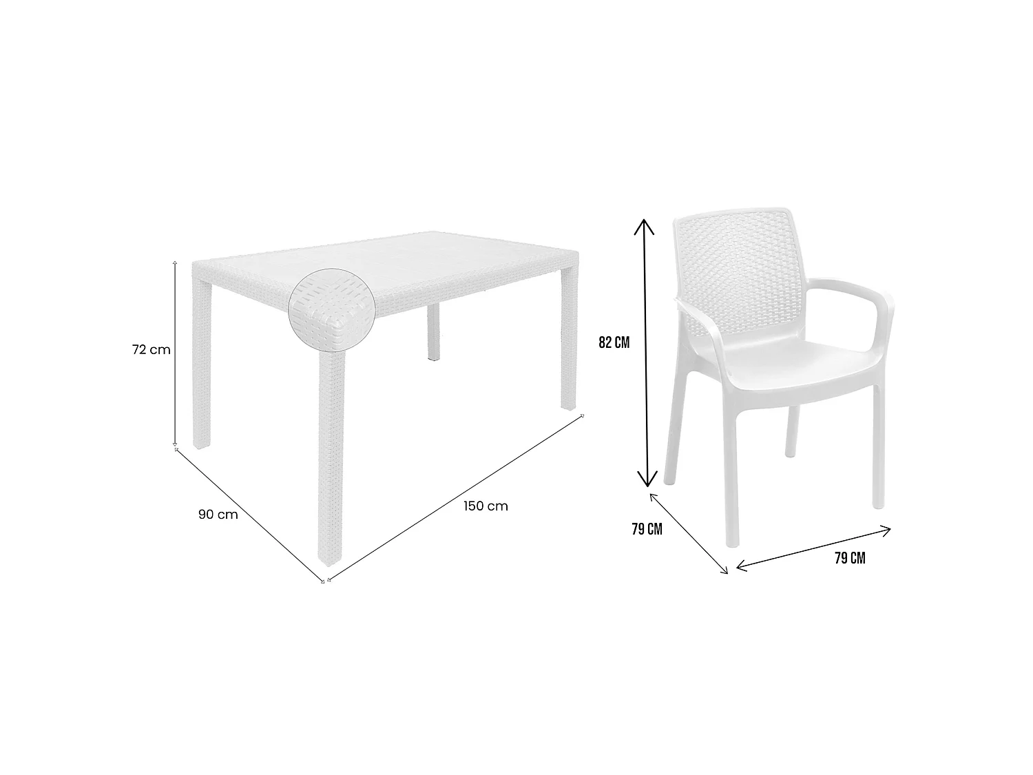 Set Salotto da Esterno Matarene, 6 Posti Made in Italy, Bianco, Salottino Outdoor, un Tavolino, Impermeabile Idrorepellente