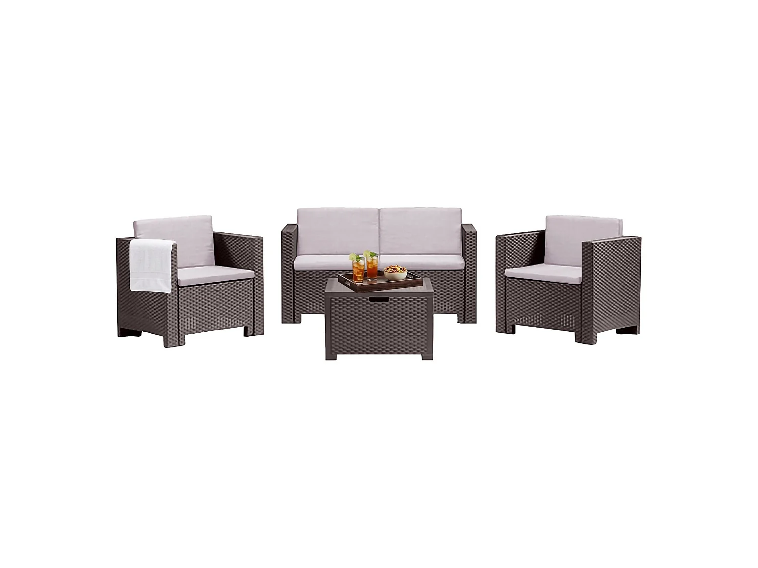 Camisano buitenlounge-set, 4 zitplaatsen, gemaakt in Italië, bruin, loungeset met tafeltje, waterdicht