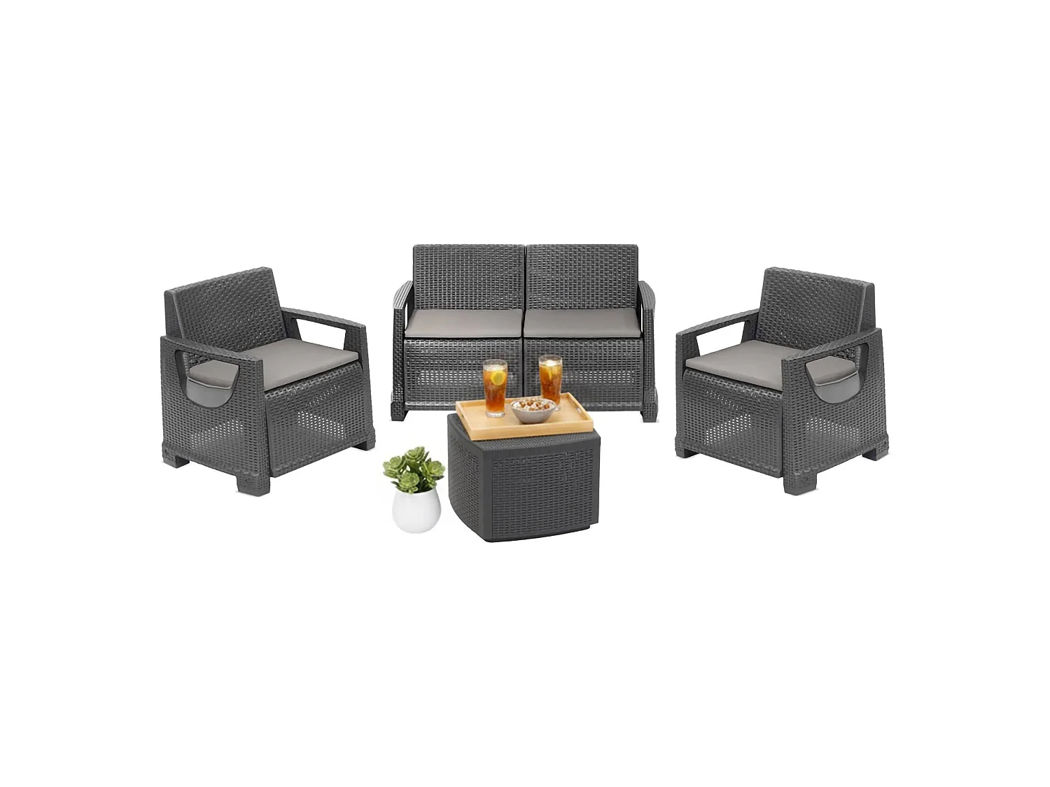 Salon de Jardin Triulzi, 4 Places Made in Italy, Gris Anthracite, Salon Extérieur