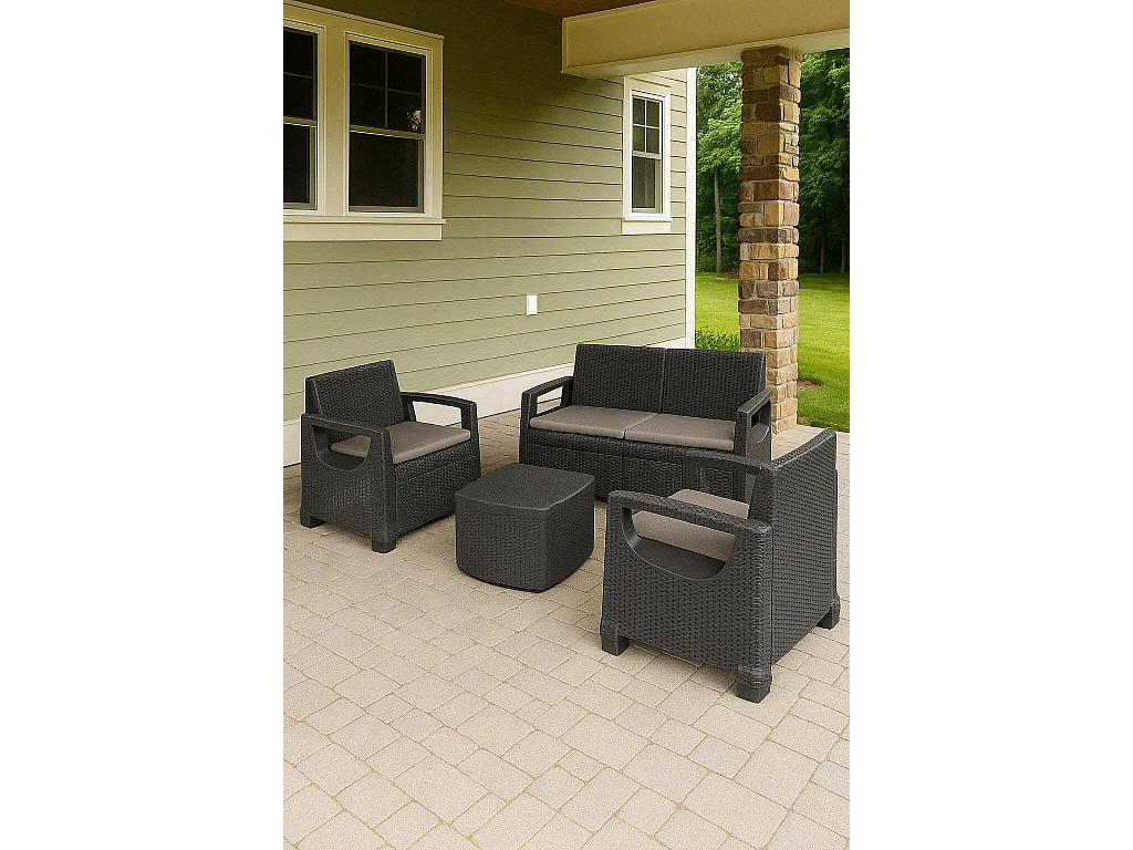 Salon de Jardin Triulzi, 4 Places Made in Italy, Gris Anthracite, Salon Extérieur
