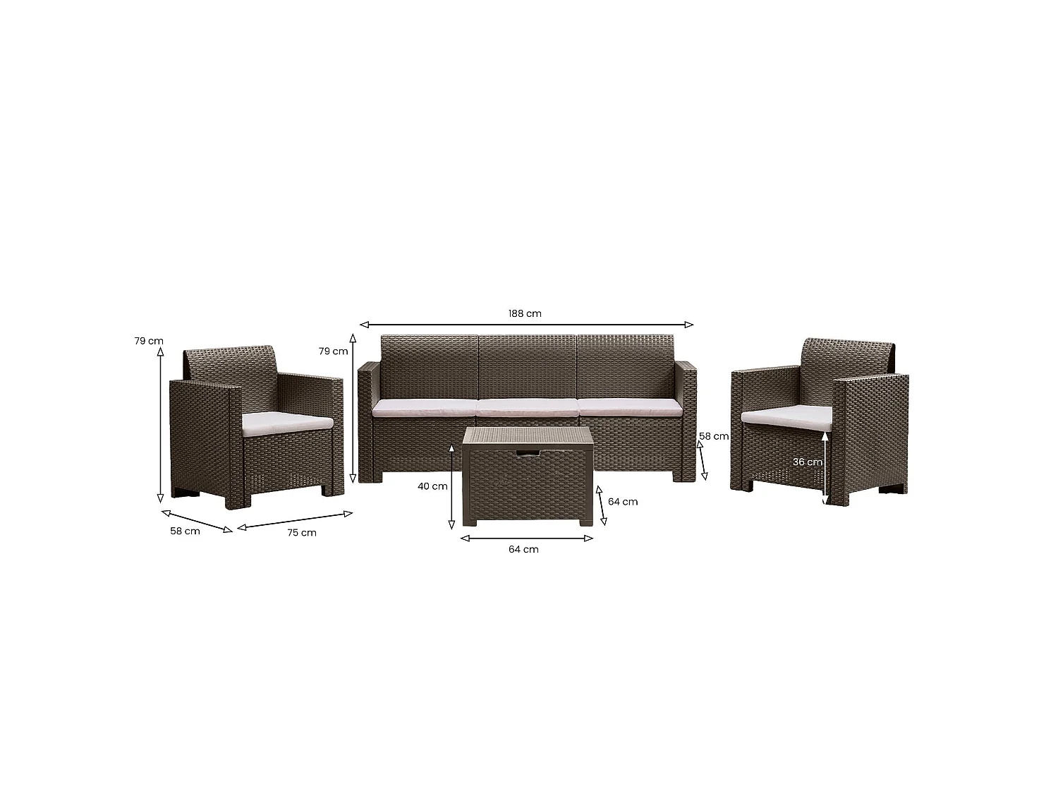 Admiral outdoor loungeset, 5 zitplaatsen, gemaakt in Italië, taupegrijs, schokbestendig en waterdicht, met een tafeltje