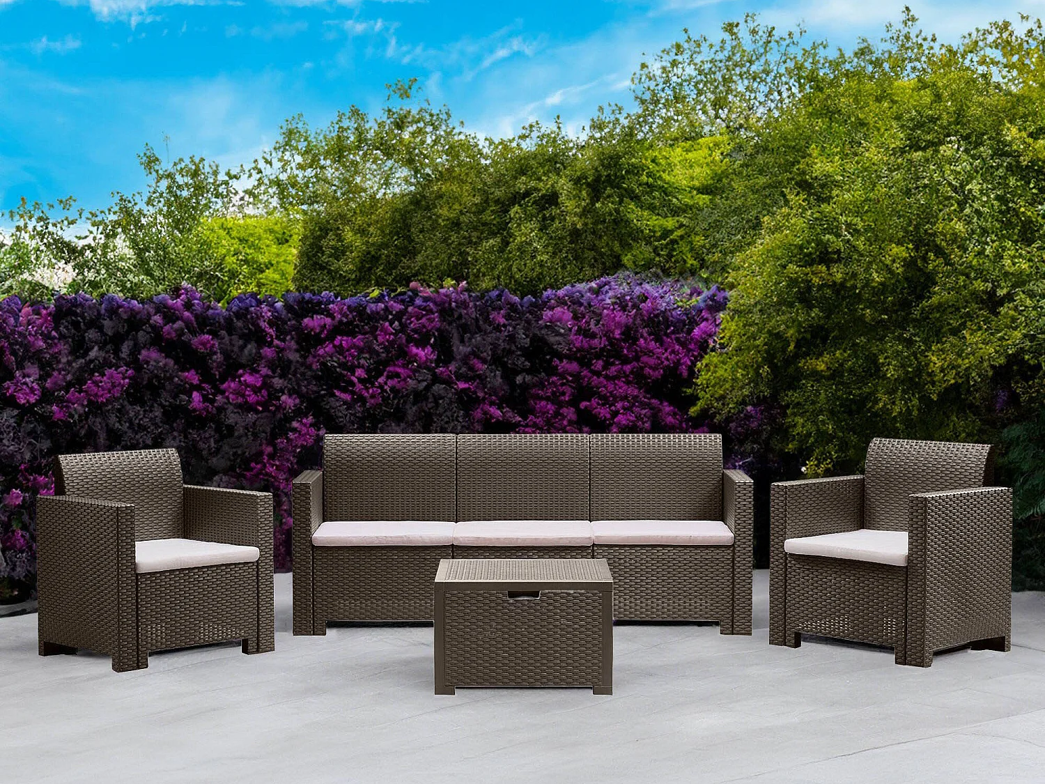 Admiral outdoor loungeset, 5 zitplaatsen, gemaakt in Italië, taupegrijs, schokbestendig en waterdicht, met een tafeltje