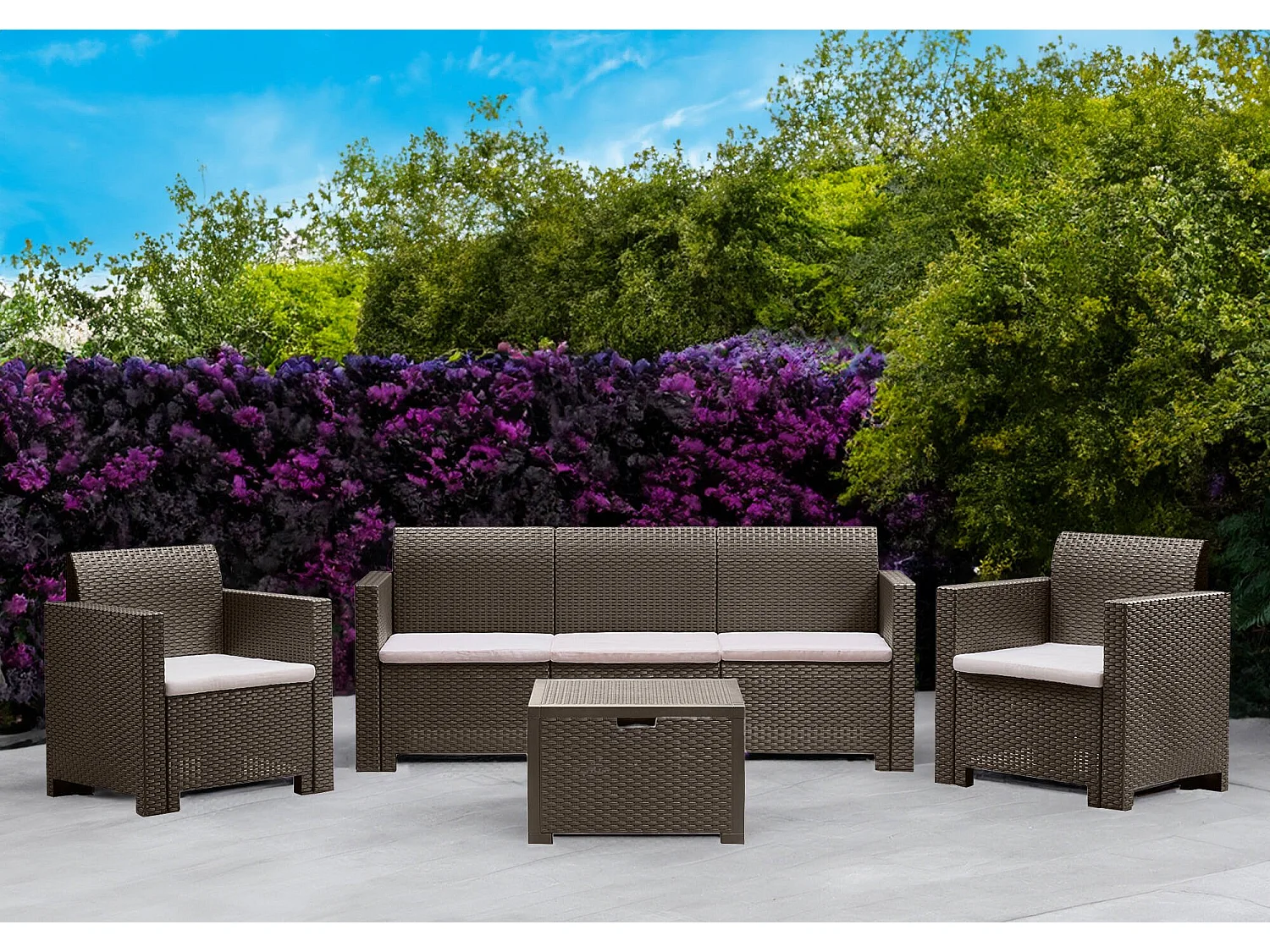 Admiral outdoor loungeset, 5 zitplaatsen, gemaakt in Italië, taupegrijs, schokbestendig en waterdicht, met een tafeltje