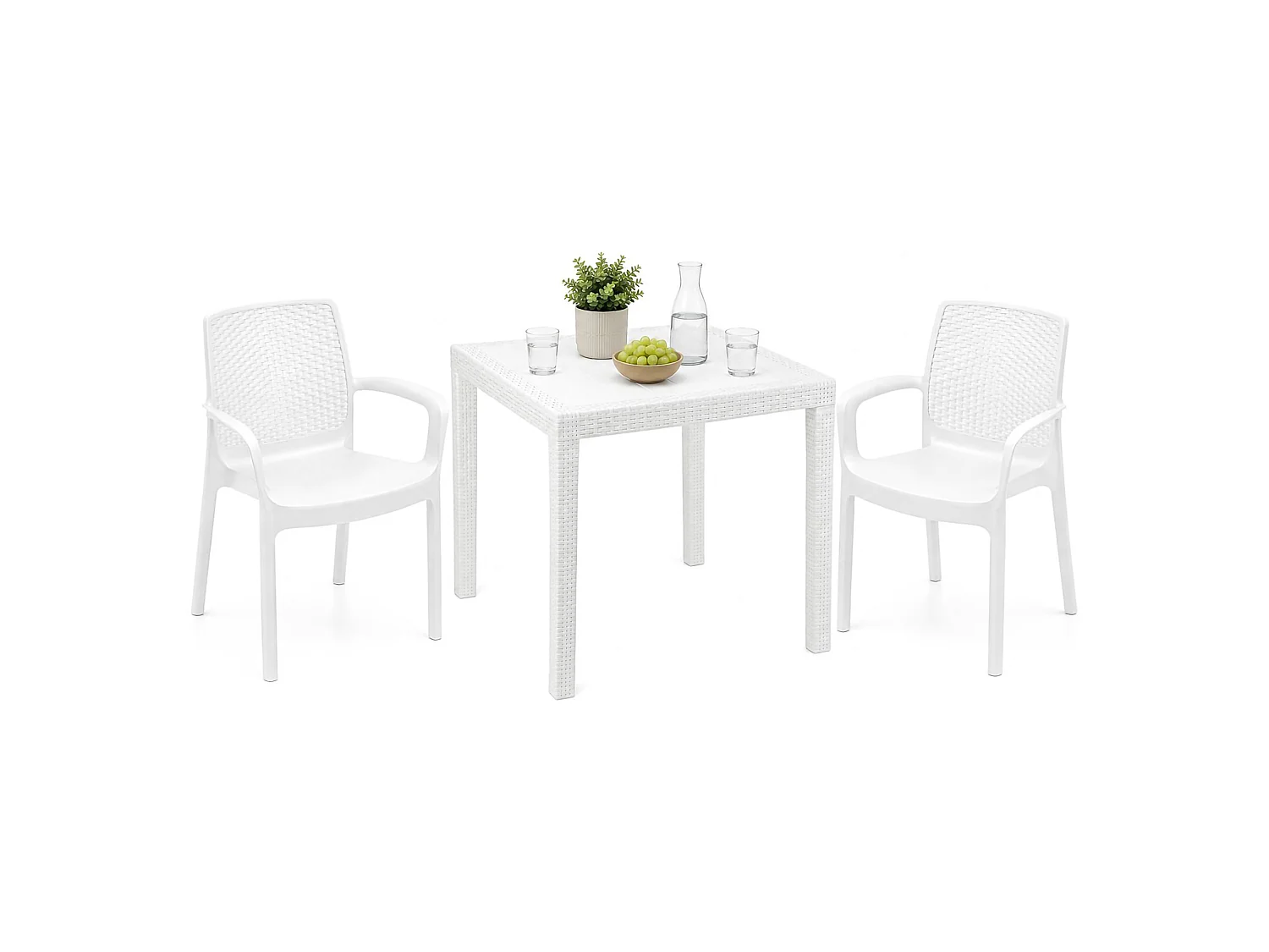 Set Salotto da Esterno Matali, 2 Posti Made in Italy, Bianco, Salottino Outdoor, un Tavolino, Impermeabile Idrorepellente