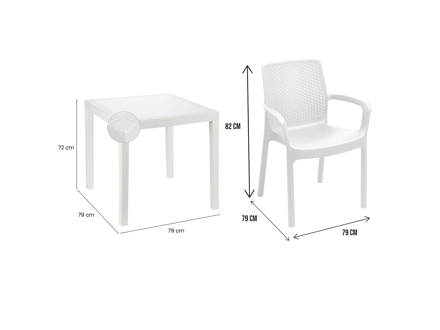 Set Salotto da Esterno Matali, 2 Posti Made in Italy, Bianco, Salottino Outdoor, un Tavolino, Impermeabile Idrorepellente