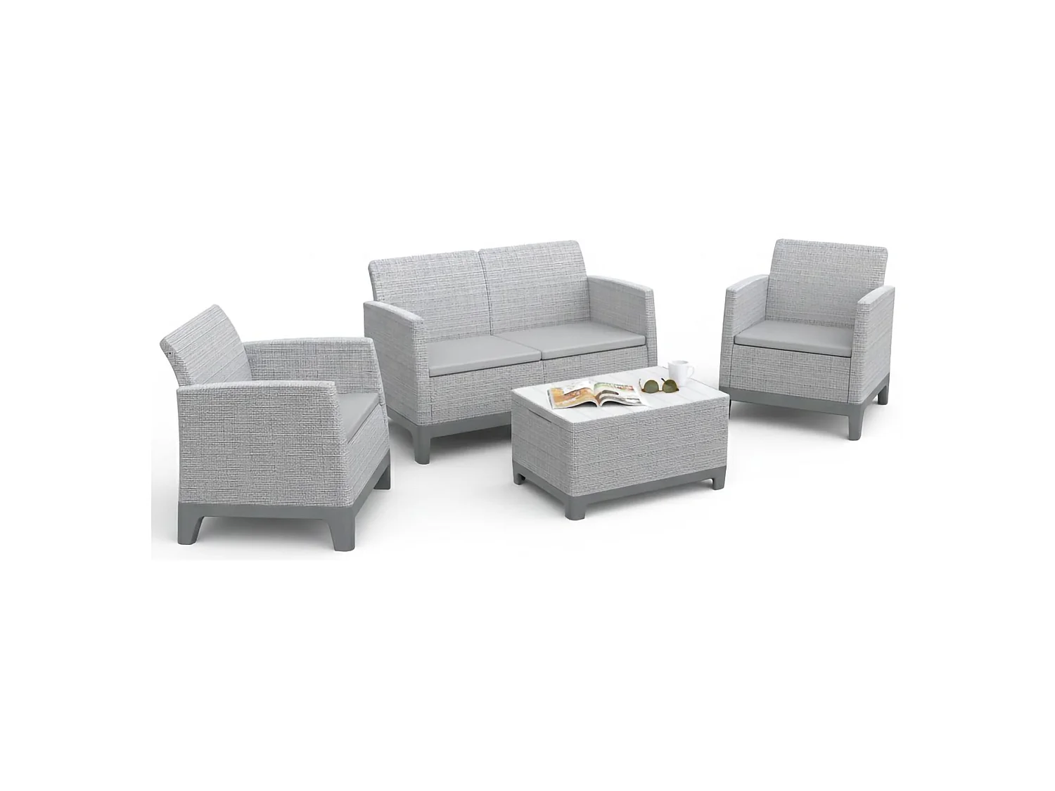 Set Salotto da Esterno Granite, 4 Posti, Grigio, Salottino Outdoor, Resistente ai Raggi uv Impermeabile, un Tavolino