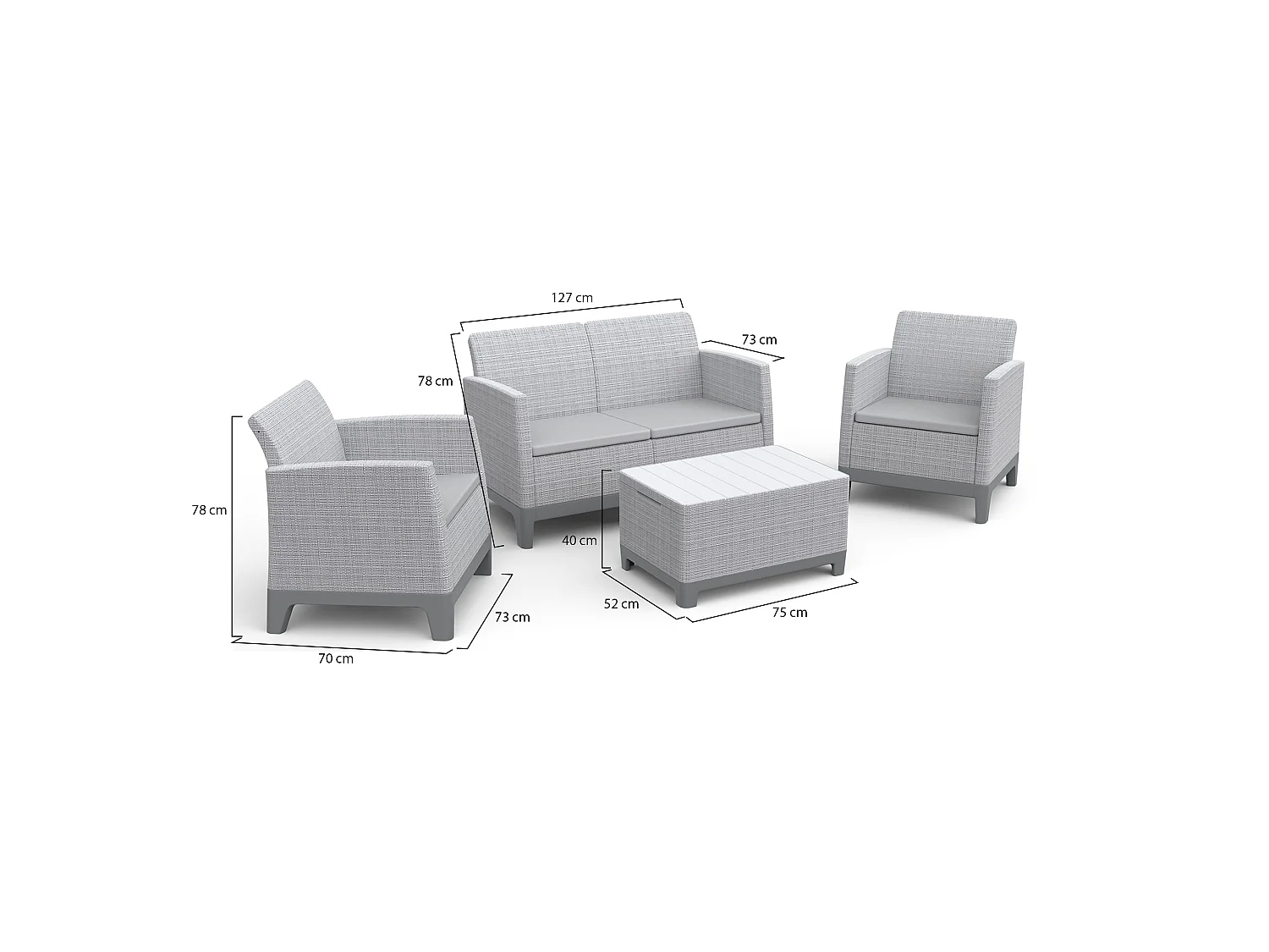Set Salotto da Esterno Granite, 4 Posti, Grigio, Salottino Outdoor, Resistente ai Raggi uv Impermeabile, un Tavolino