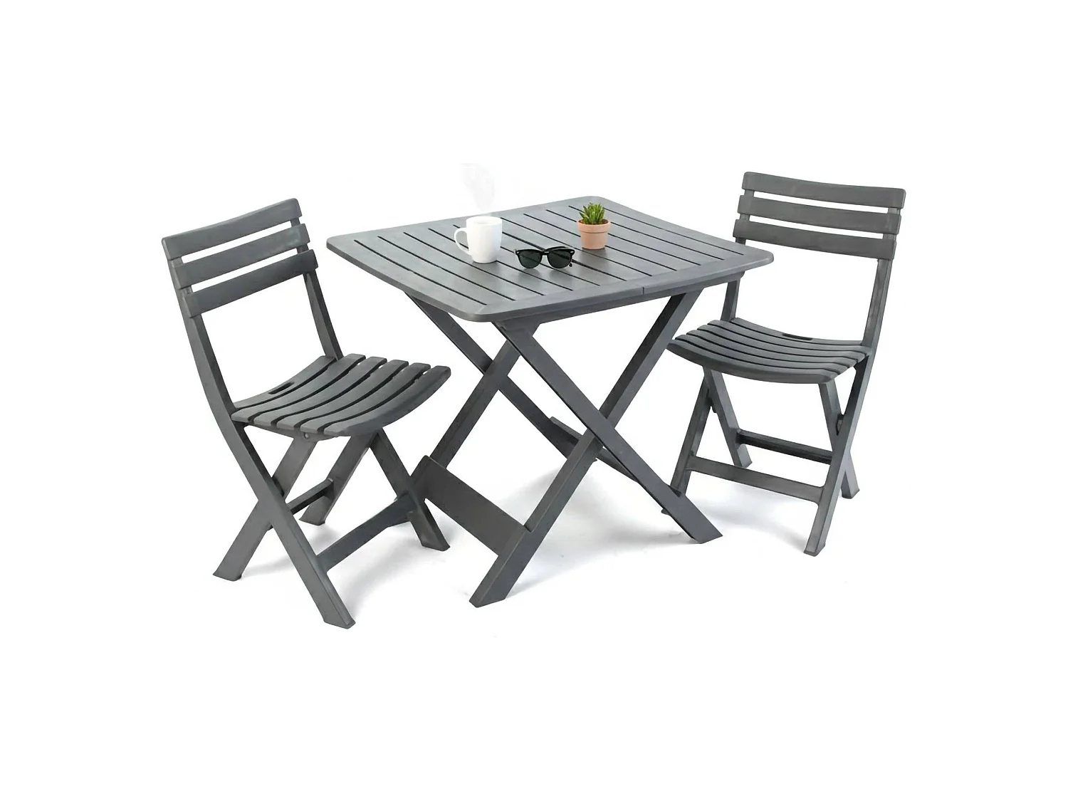 Salon d'extérieur Viticuso, 2 places Made in Italy, Noir Anthracite, Petit salon, table basse, ensemble pliable