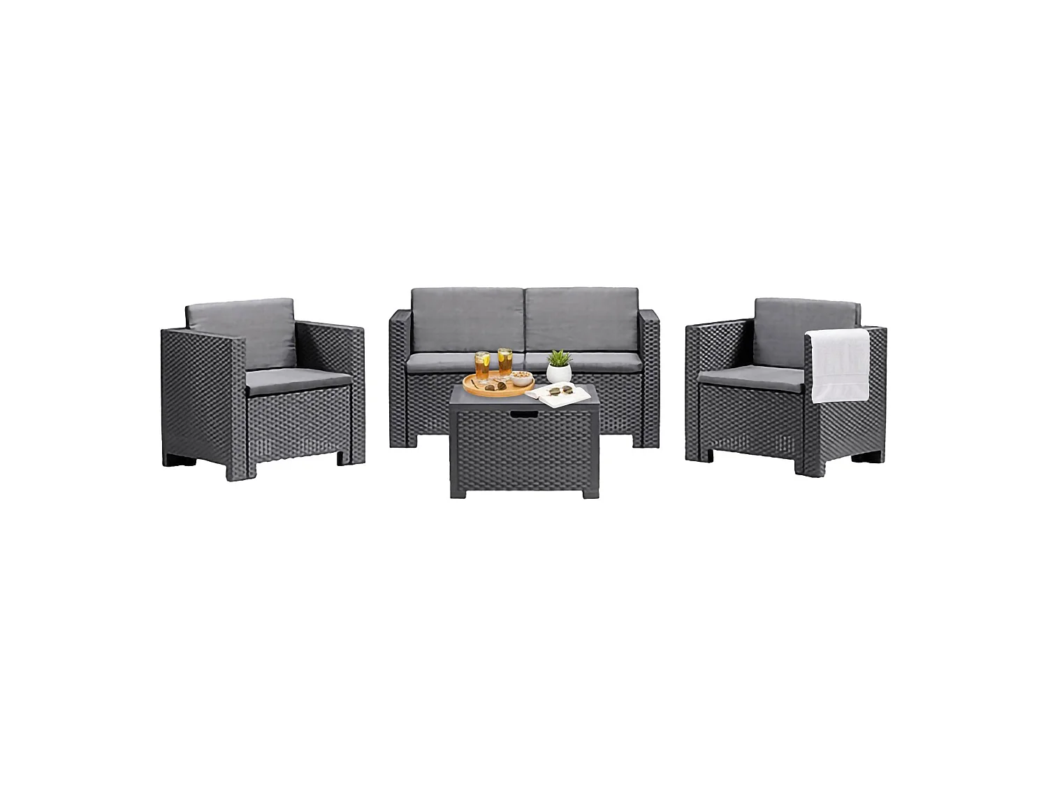 Salon de jardin Camisano, 4 places Made in Italy, noir anthracite, ensemble extérieur