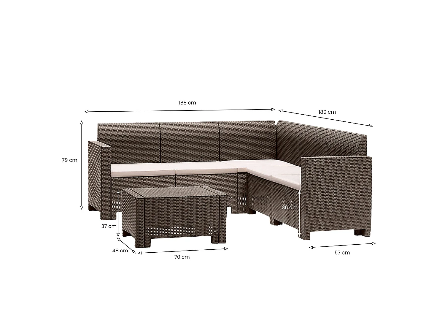 Salon de jardin Somnus, 5 places Made in Italy, gris tourterelle, ensemble extérieur