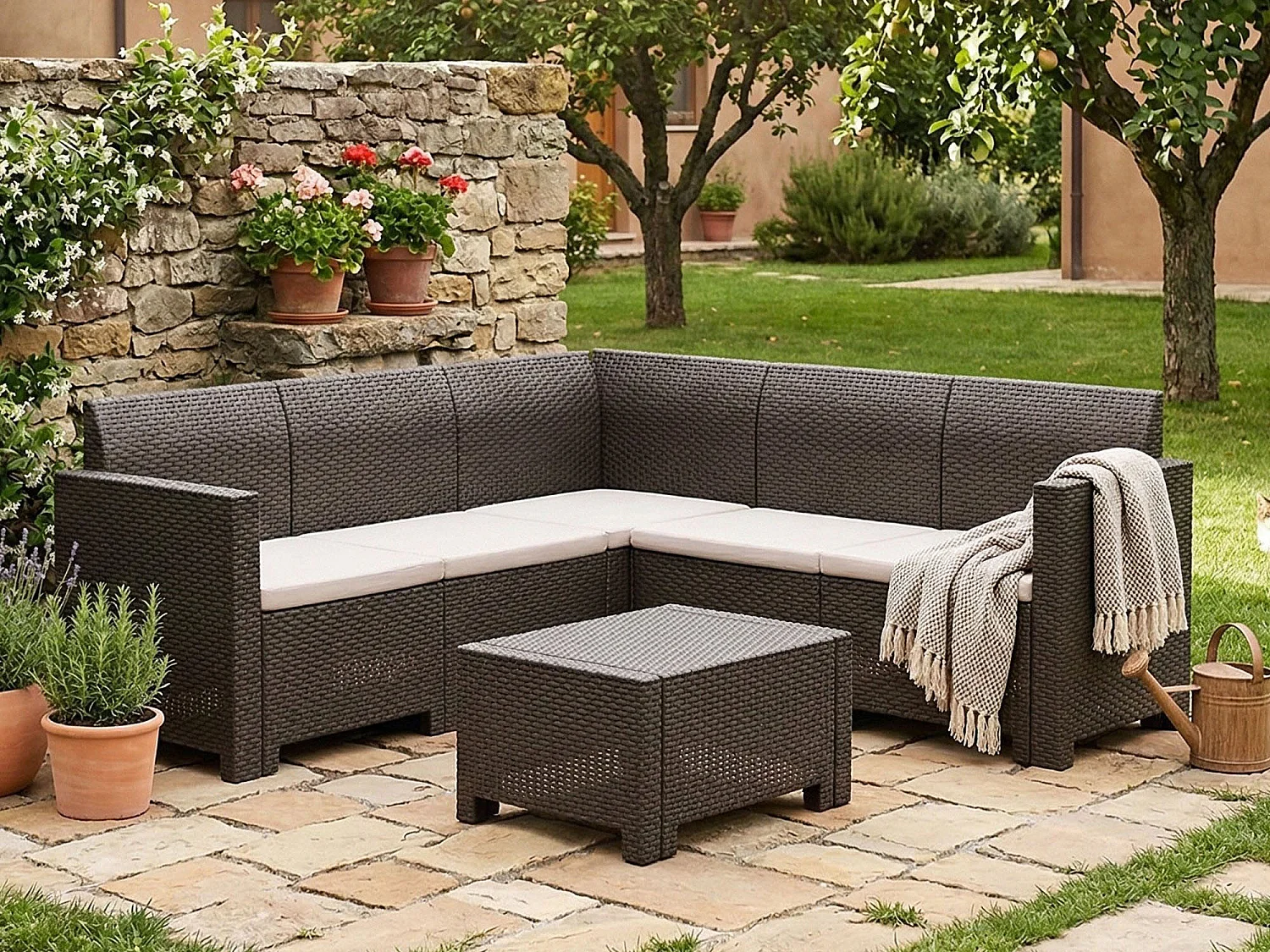 Salon de jardin Somnus, 5 places Made in Italy, gris tourterelle, ensemble extérieur