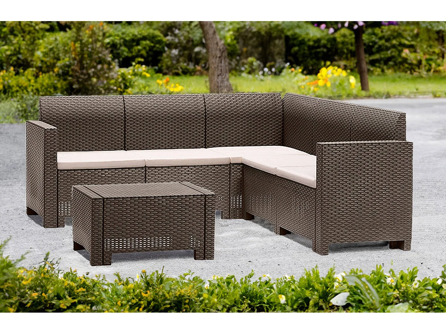 Salon de jardin Somnus, 5 places Made in Italy, gris tourterelle, ensemble extérieur