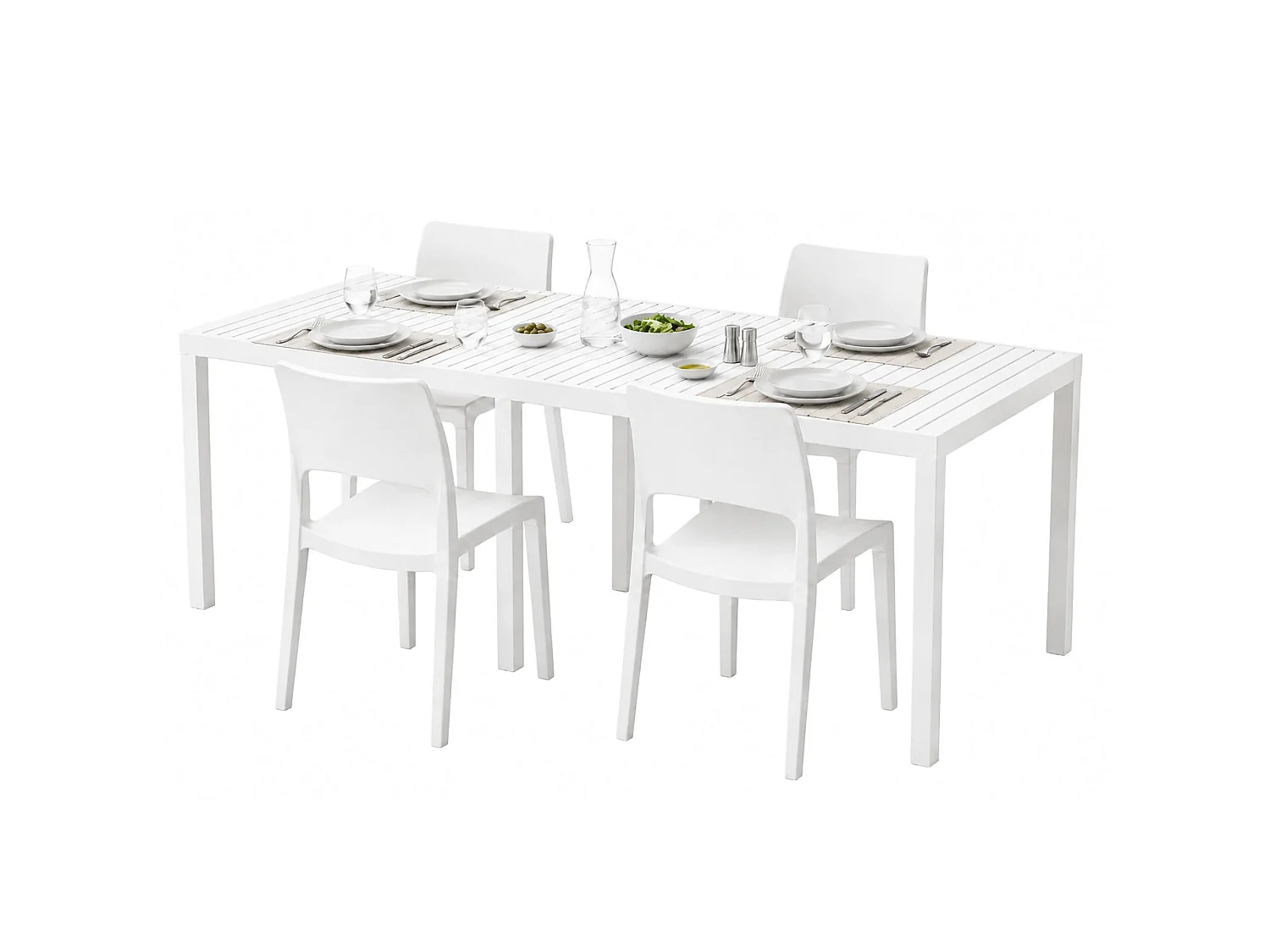 Set Salon de Jardin Masisanno, 4 Places Fabriqué en Italie, Blanc, Salon Extérieur, Table Extensible, Finition Effet Lames